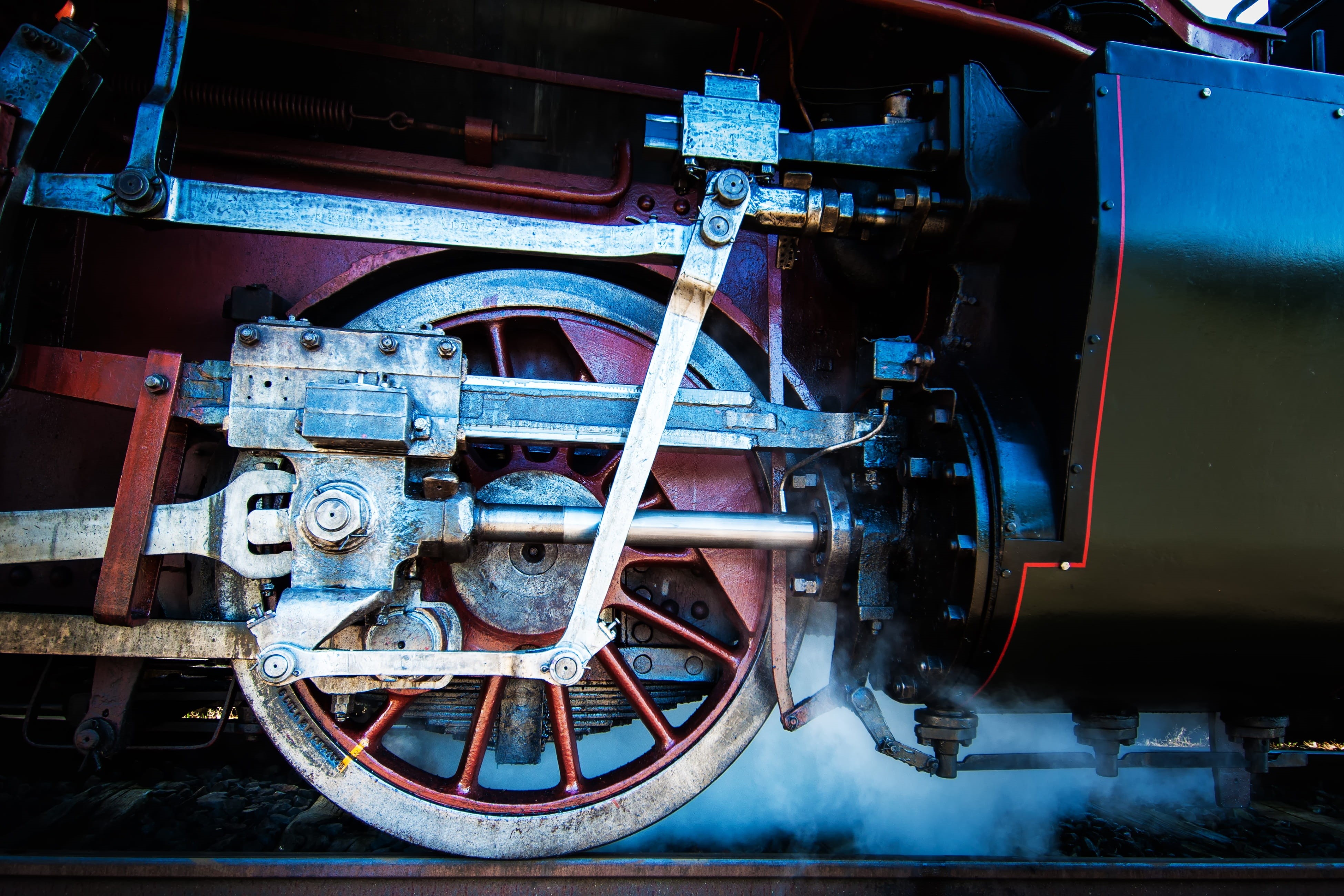 antique, train - vehicle, train, drive, industrial equipment, metal, tire, old, land Vehicle, transportation, railroad Track, engine, steam Train, 4K, HD Wallpaper