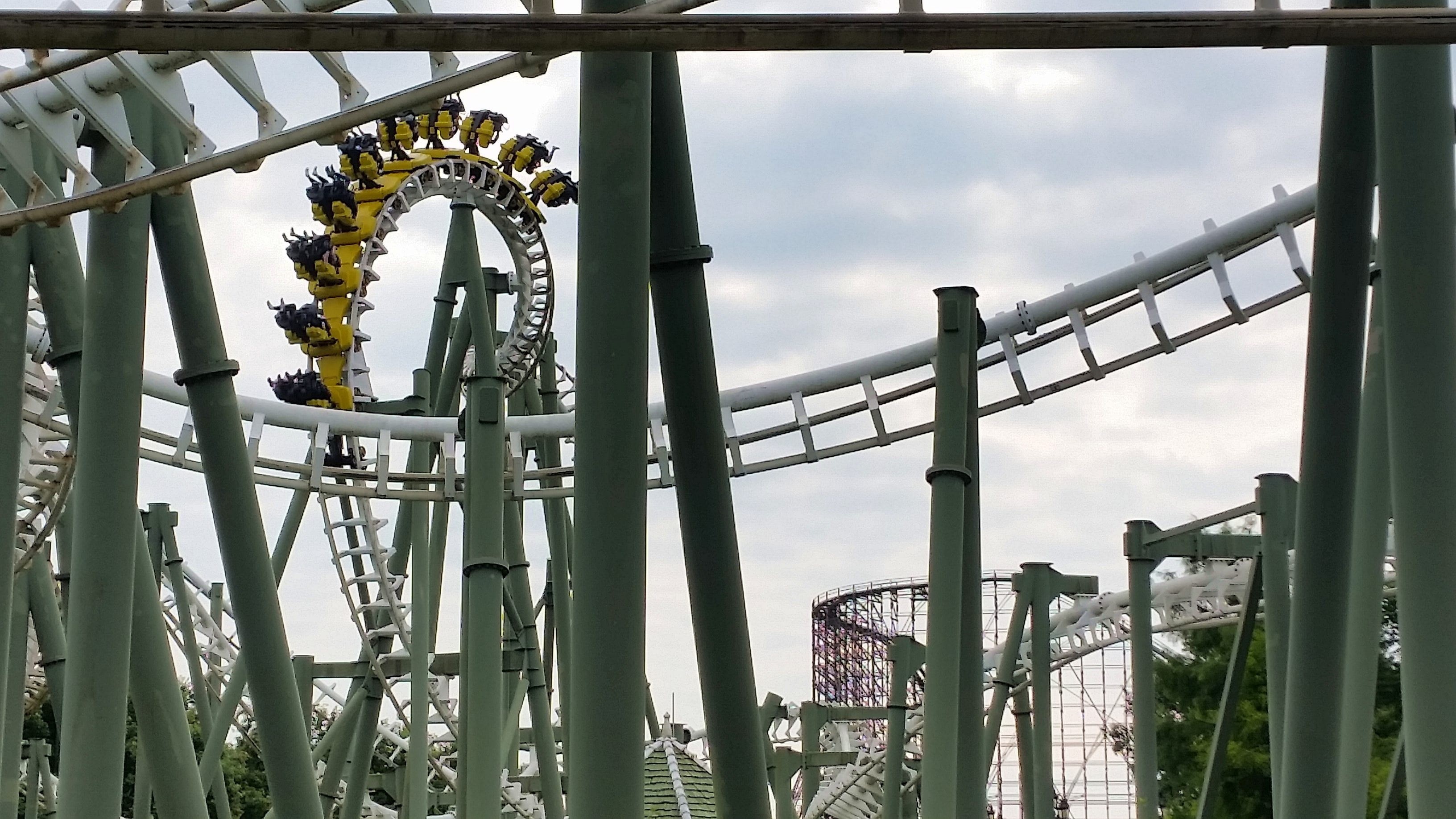 carnival, riding, built structure, roller coaster, 2K, amusement park, fun, sky, positive emotion, day, attraction, yellow, no people, arts culture and entertainment, HD Wallpaper