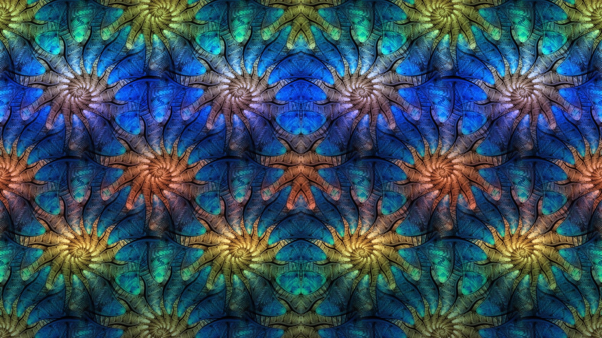 floral pattern, turquoise colored, close-up, no people, animal, fractal, magnification, animal themes, ornate, marine, abstract backgrounds, blue, indoors, HD Wallpaper