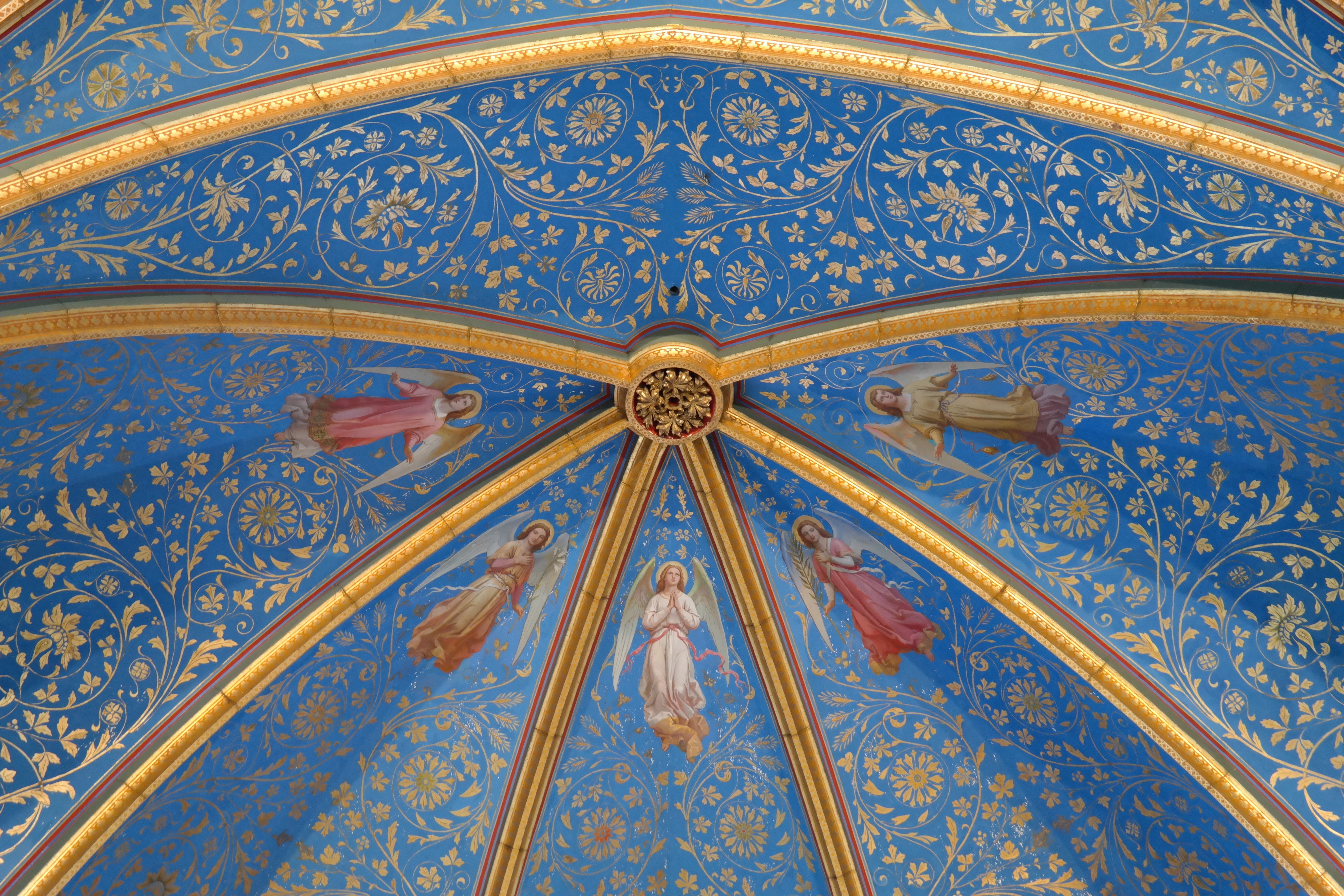 architecture, Hohenzollern, directly below, floral pattern, 5K, indoors, ceiling, spirituality, no people, creativity, full frame, christ, ceiling painting, HD Wallpaper