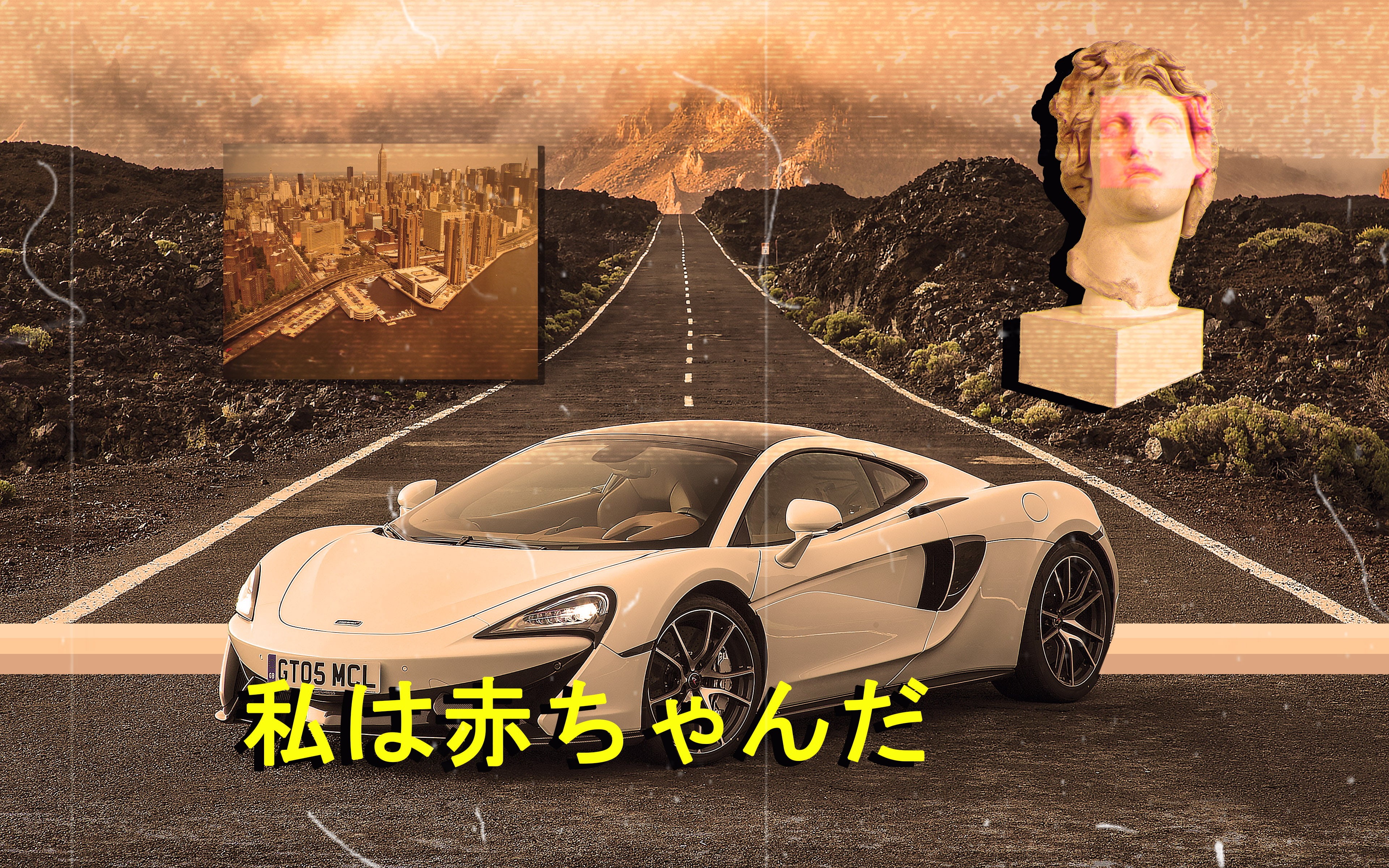 80s, vaporwave, digital art, 4K, vehicle, white cars, car, VHS, glitch art, HD Wallpaper