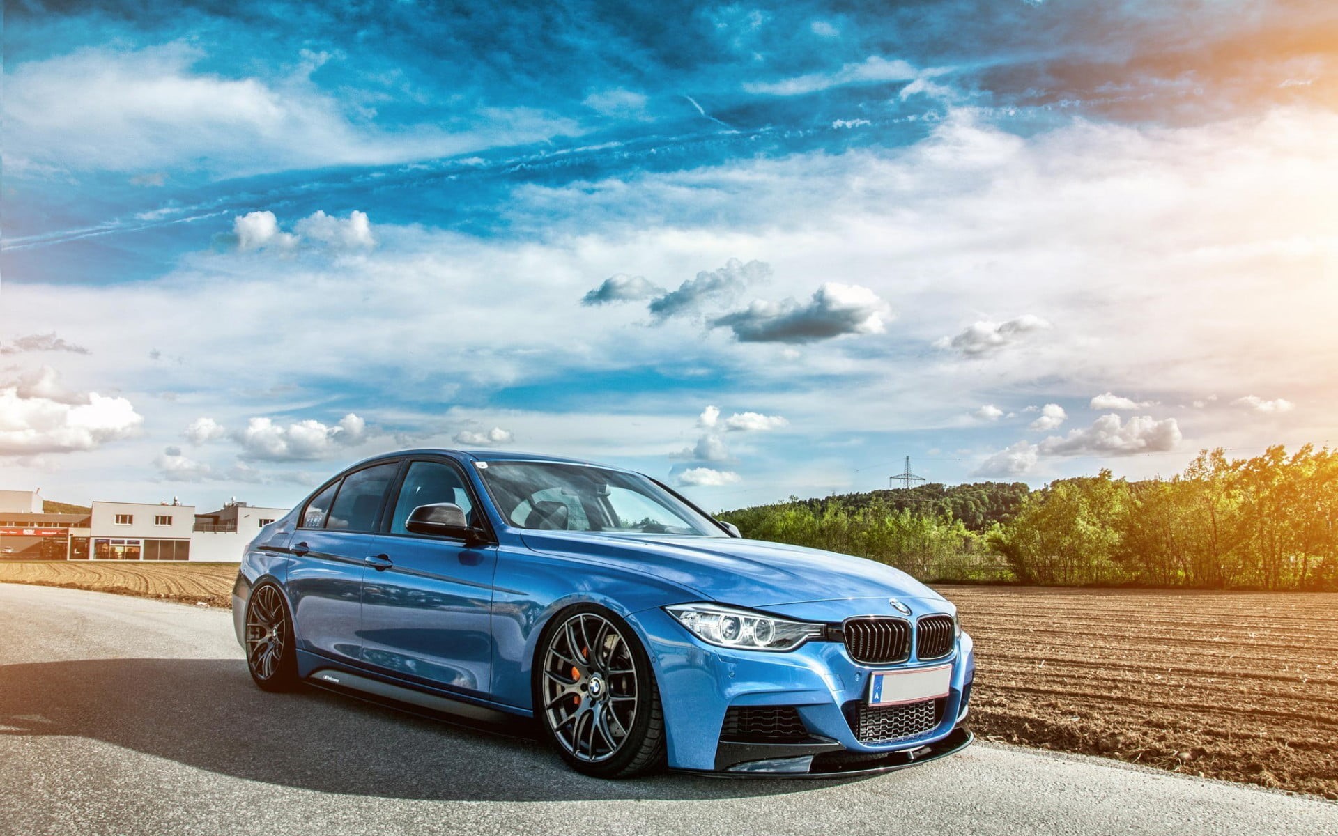 clouds, day, nature, blue, mode of transportation, BMW, blue cars, car, land vehicle, outdoors, road, luxury, cloud - sky, sedan, transportation, no people, HD Wallpaper
