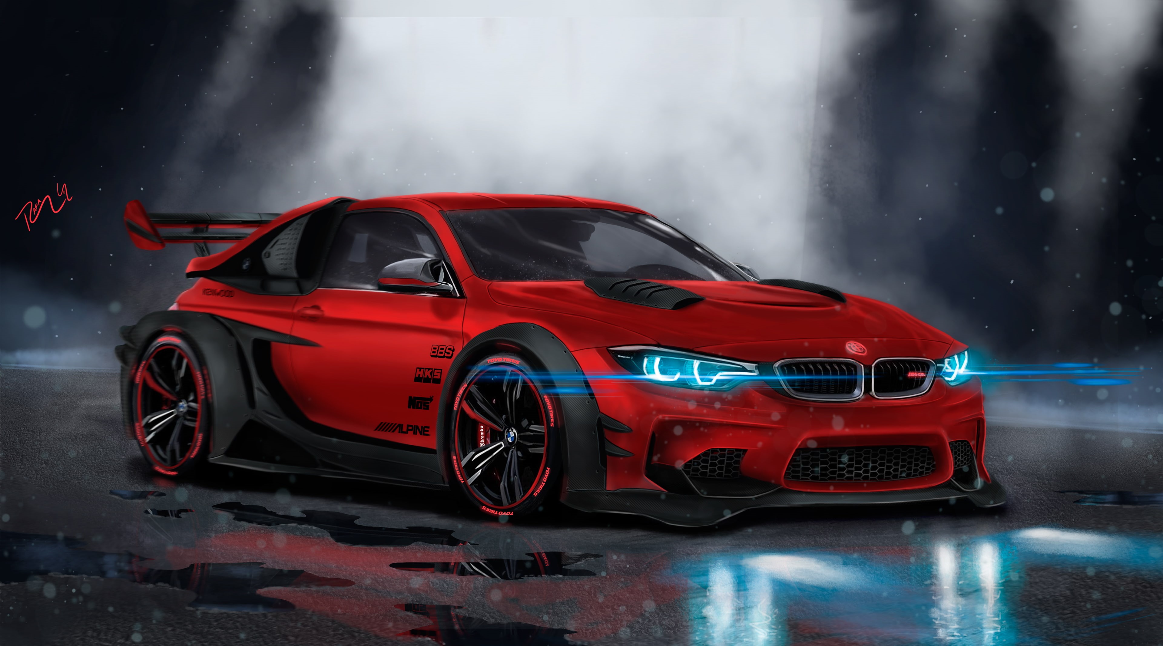 Neon, 4K, 4K, CGI, BMW M4, Custom, Sport car, HD Wallpaper