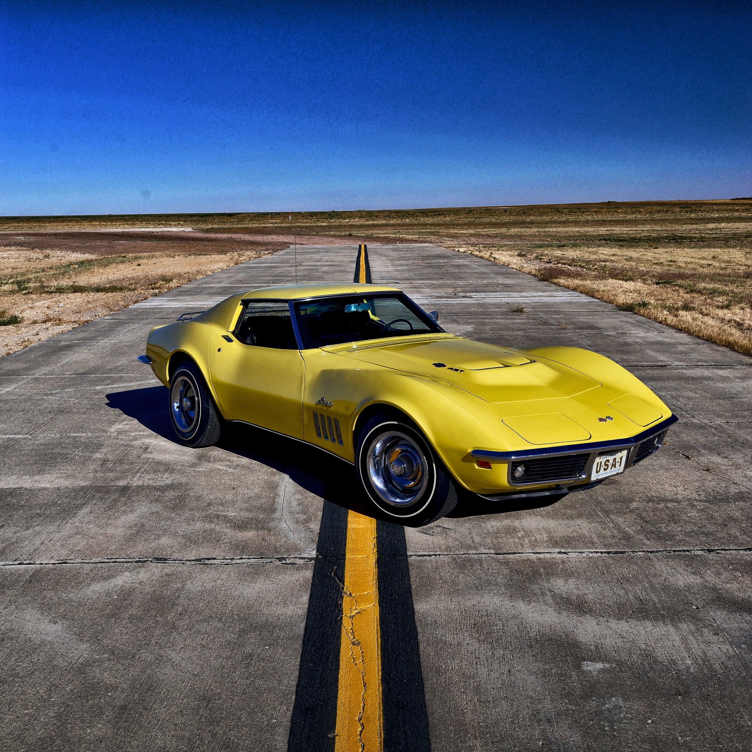 nature, copy space, obsolete, 1969, corvette, transportation, clear sky, classic, collectors Car, convertible, road, coupe, motor Vehicle, sports Car, nostalgia, Phone HD Wallpaper