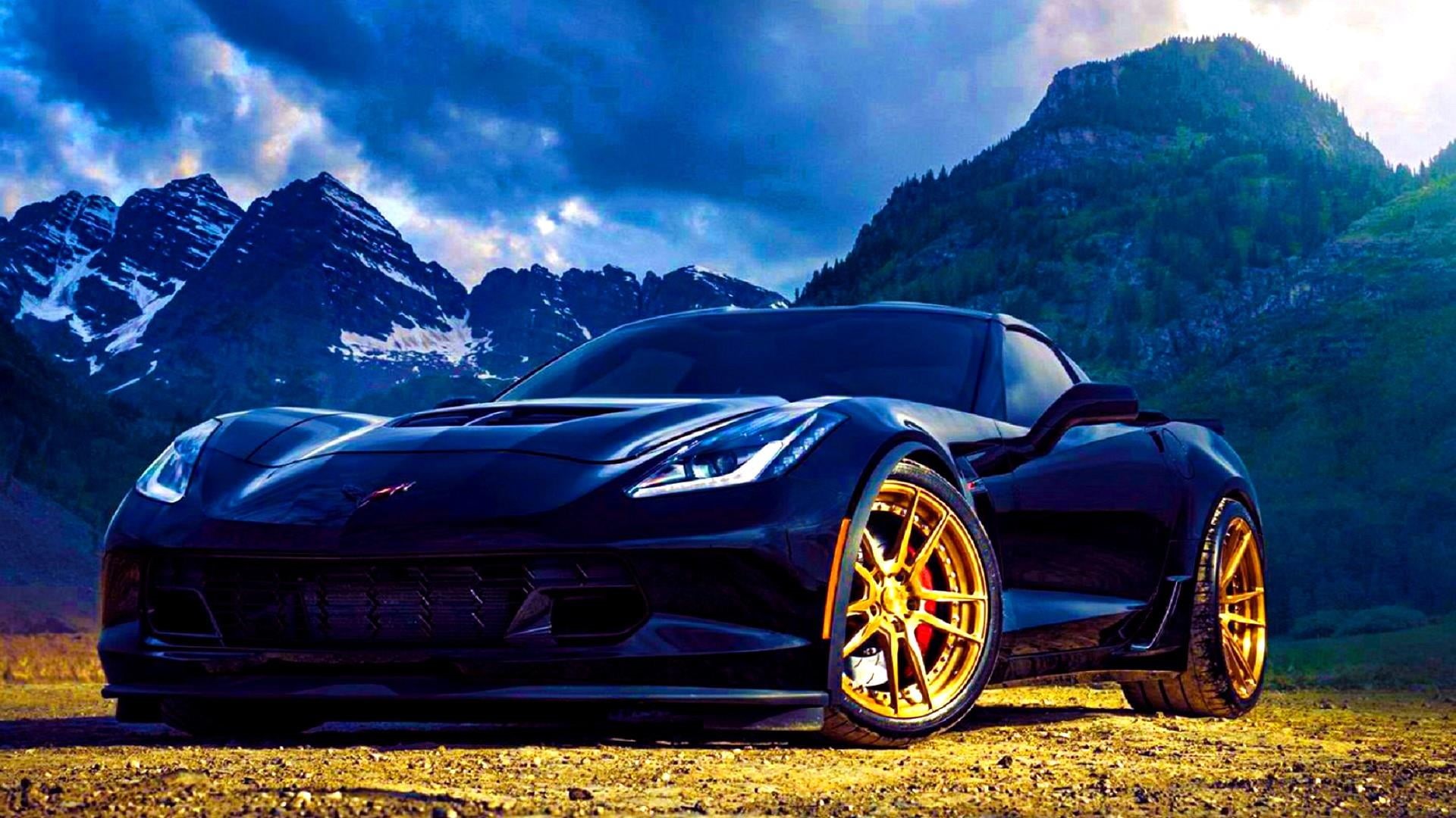 wheel, motor vehicle, mode of transportation, tree, mountain range, mountains, car, corvette, landscape, sky, road trip, outdoors, transportation, 1080P, HD Wallpaper