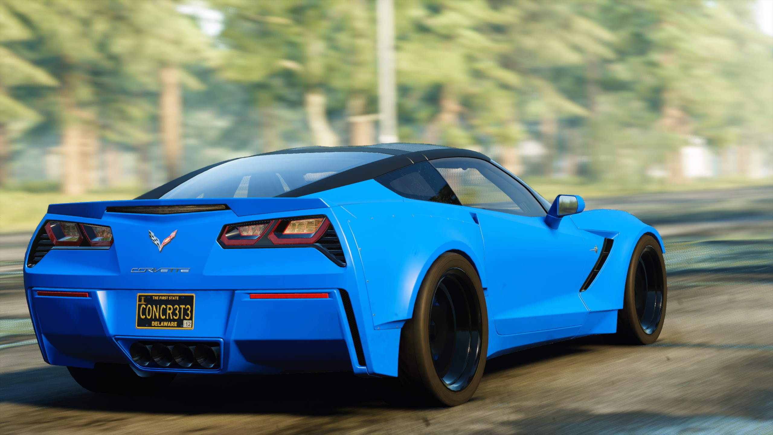 vintage car, 2K, mode of transportation, car, Chevrolet, trees, blue, day, Chevrolet Corvette Stingray, nature, focus on foreground, sports car, retro styled, HD Wallpaper