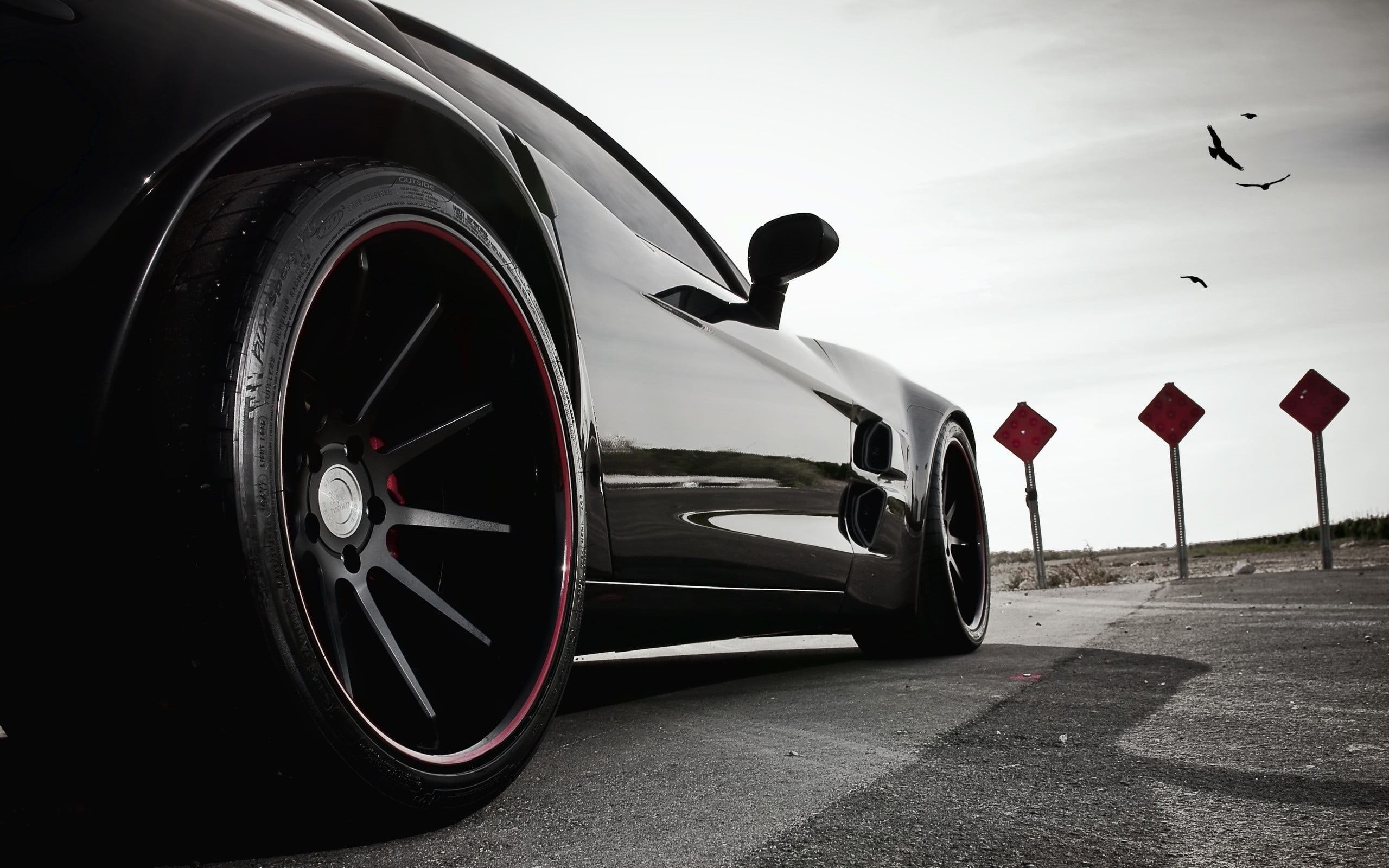 2K, street, black, American cars, outdoors, day, land vehicle, road, red, motor vehicle, wheel, Chevrolet Corvette C6 ZR1, Chevrolet, transportation, rims, HD Wallpaper