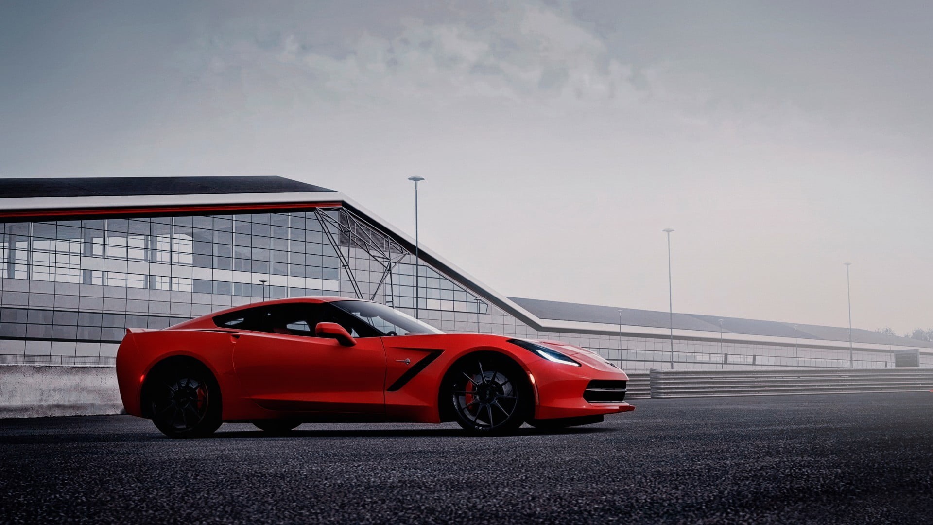 motion, outdoors, sky, no people, red cars, architecture, transportation, 1080P, car, red, connection, motor vehicle, mode of transportation, sports, land vehicle, HD Wallpaper