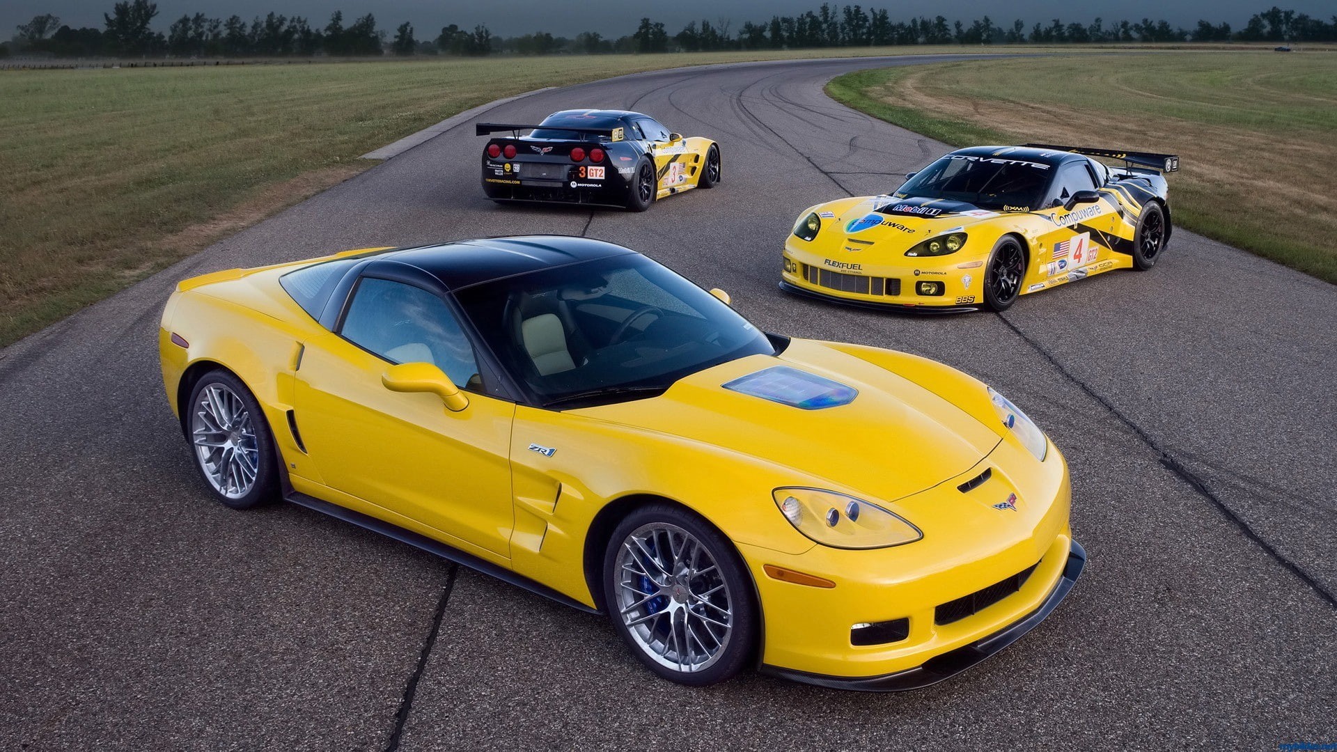 sports race, transportation, yellow cars, high angle view, day, auto racing, Chevrolet, motor racing track, 1080P, road, land vehicle, sports car, driving, HD Wallpaper