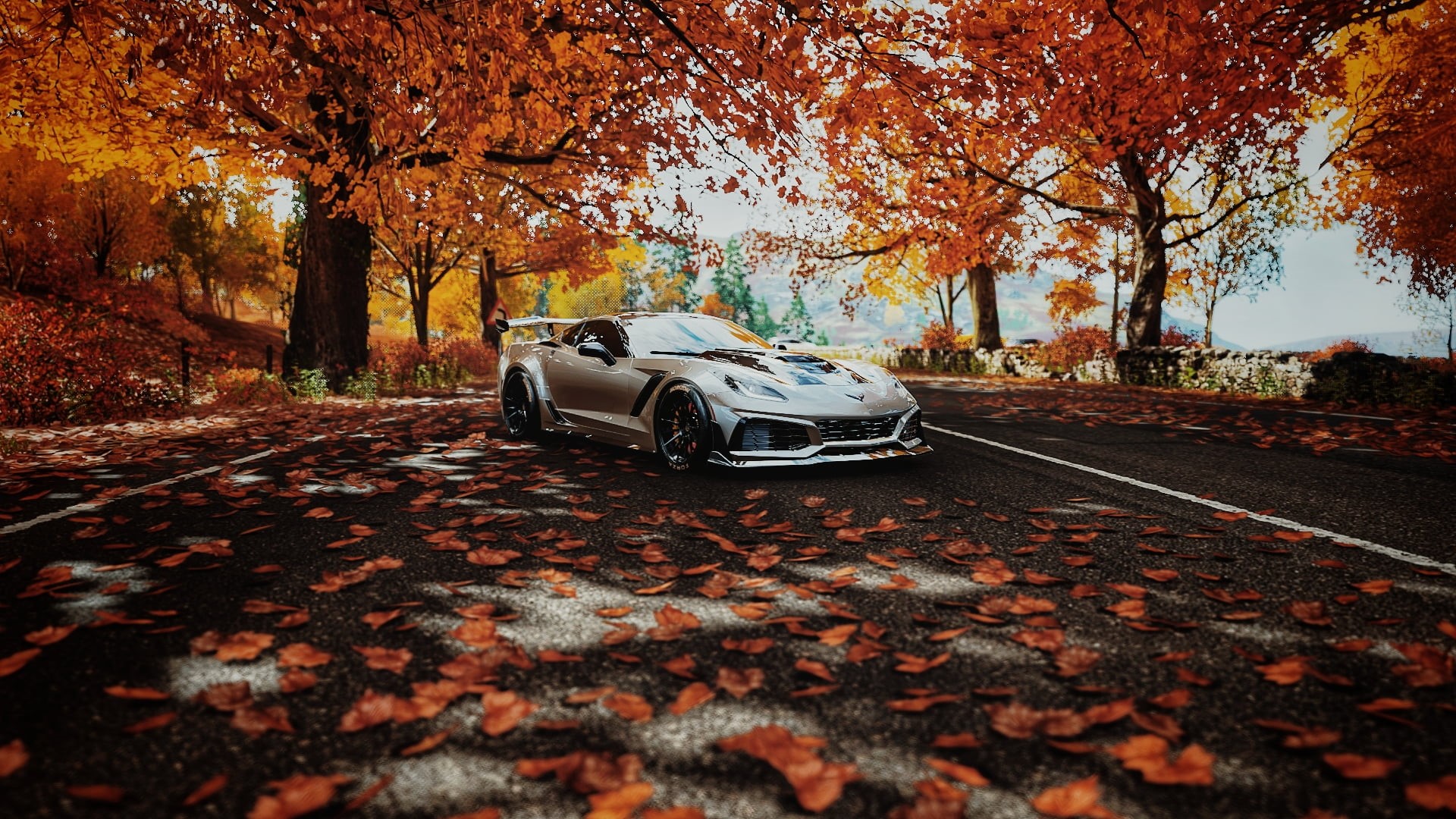 fall, 1080P, car, Corvette zr1, Chevrolet corvette ZR1, Forza Horizon 4, Corvette, Chevy, HD Wallpaper