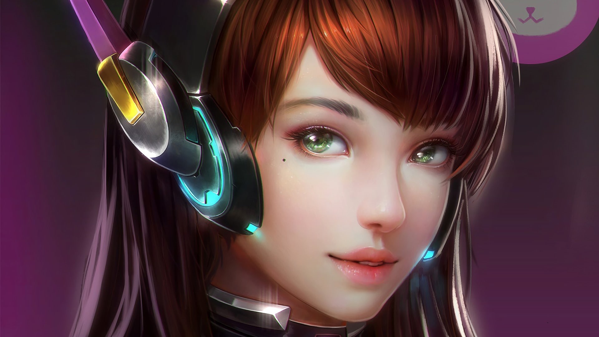 young adult, portrait, hairstyle, real people, futuristic, beautiful woman, Overwatch, technology, close-up, human face, purple, 1080P, headshot, adult, HD Wallpaper