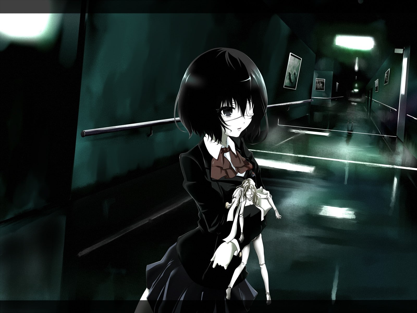 artwork, hallway, Misaki Mei, eye patch, Another, puppets, anime girls, 720P, anime, HD Wallpaper