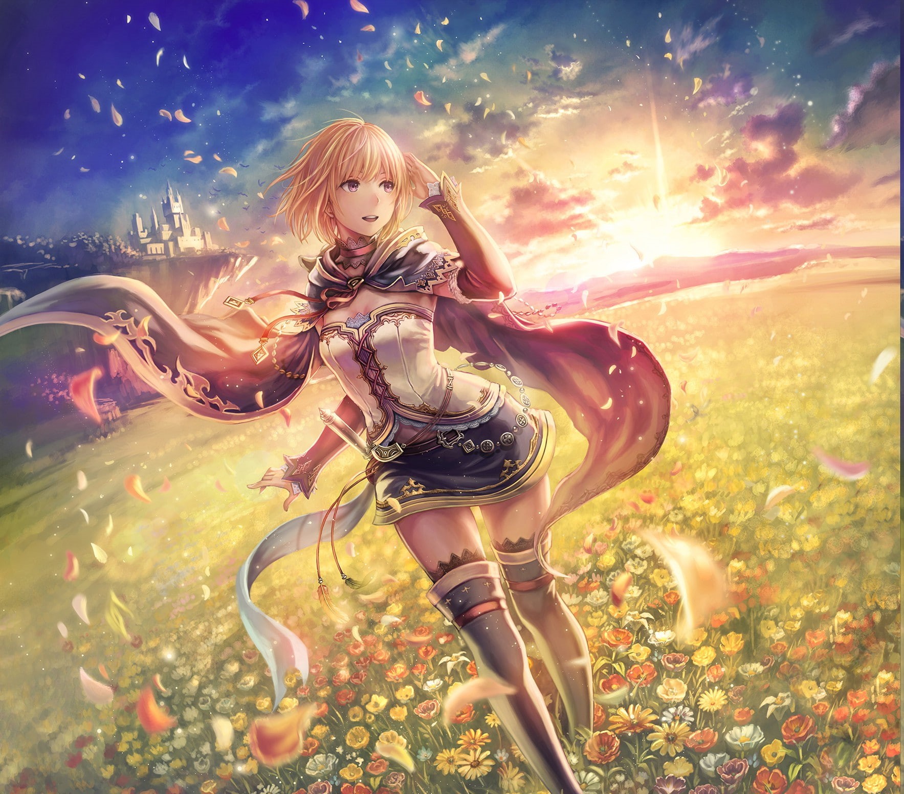 girls, portrait, nature, real people, sky, castle, looking at camera, hairstyle, Thigh highs, beauty, young adult, leaves, sexy anime, leisure activity, HD Wallpaper