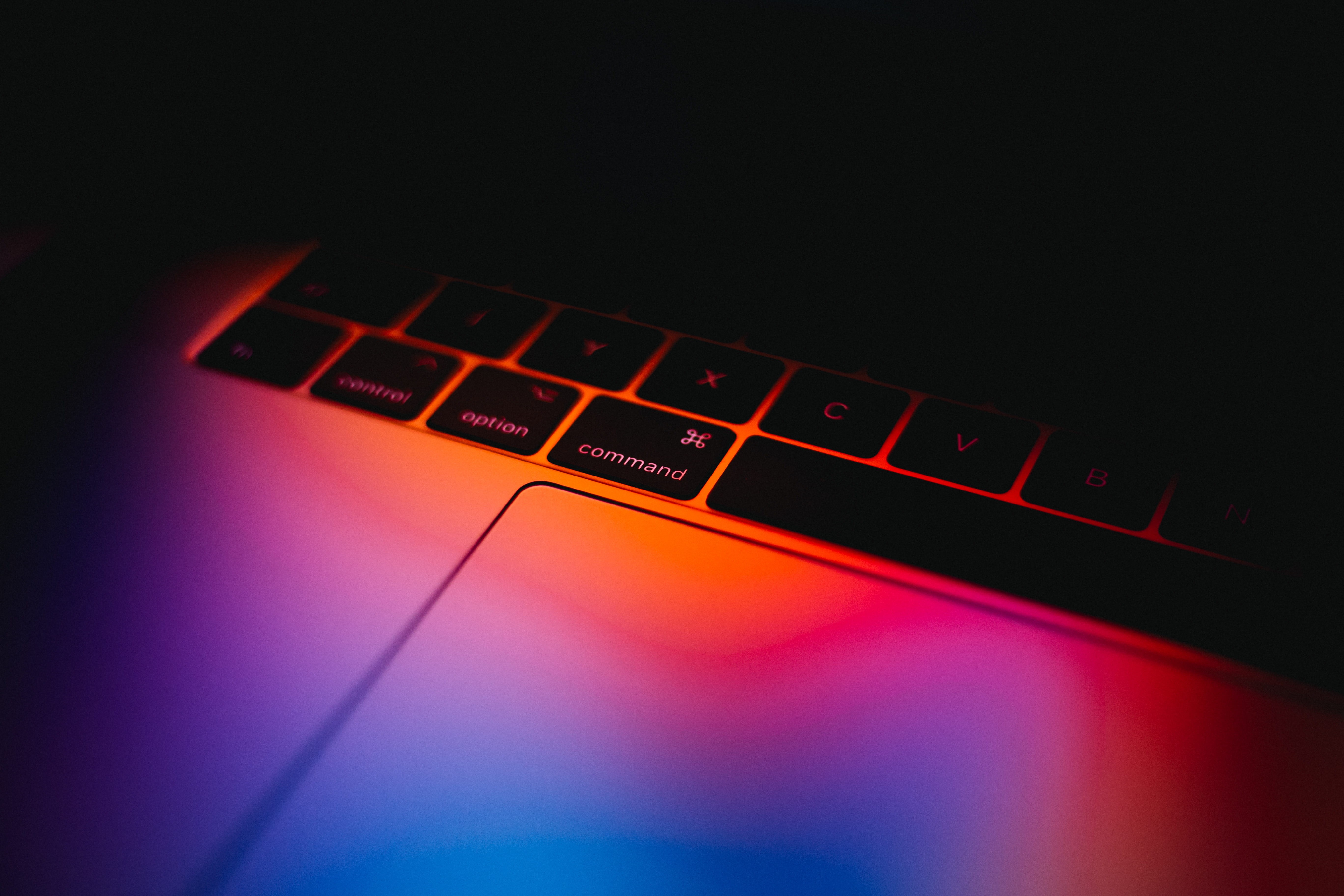 macbook, arts culture and entertainment, no people, glow, indoors, connection, computer equipment, command, night, wireless technology, computer key, blue, HD Wallpaper
