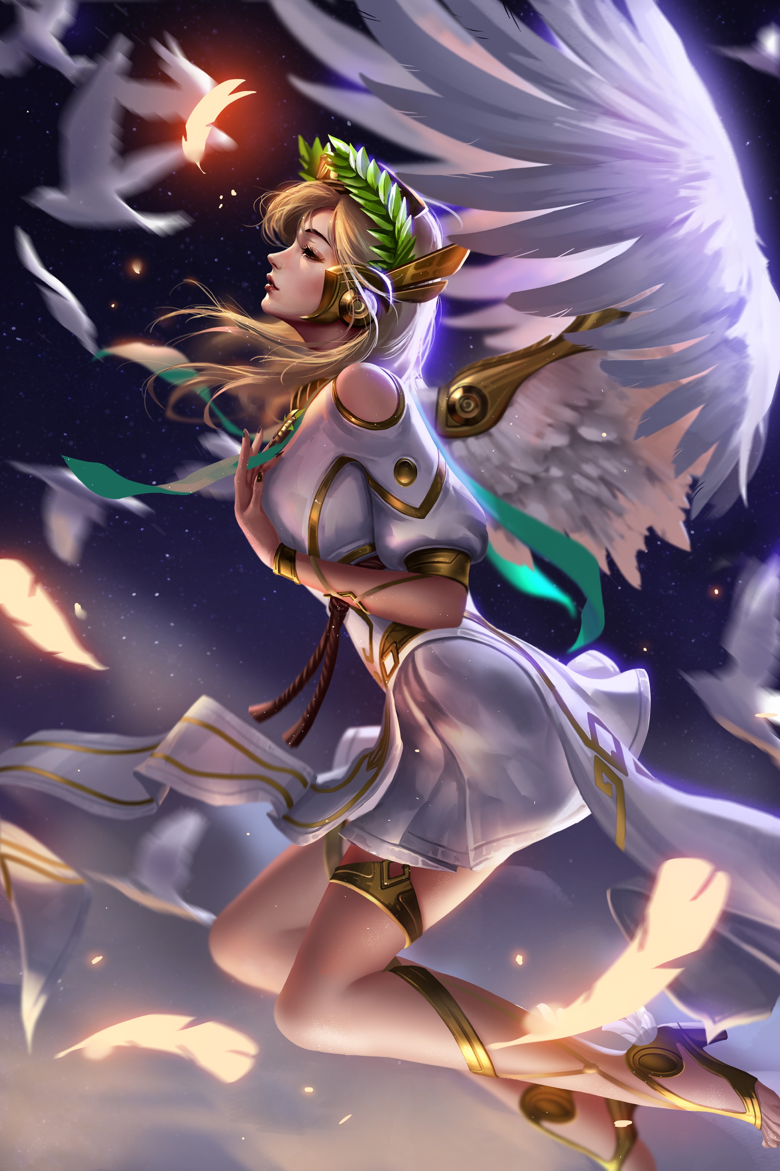 wings, heels, Overwatch, Liang-Xing, Mercy (Overwatch), 4K, Phone HD Wallpaper