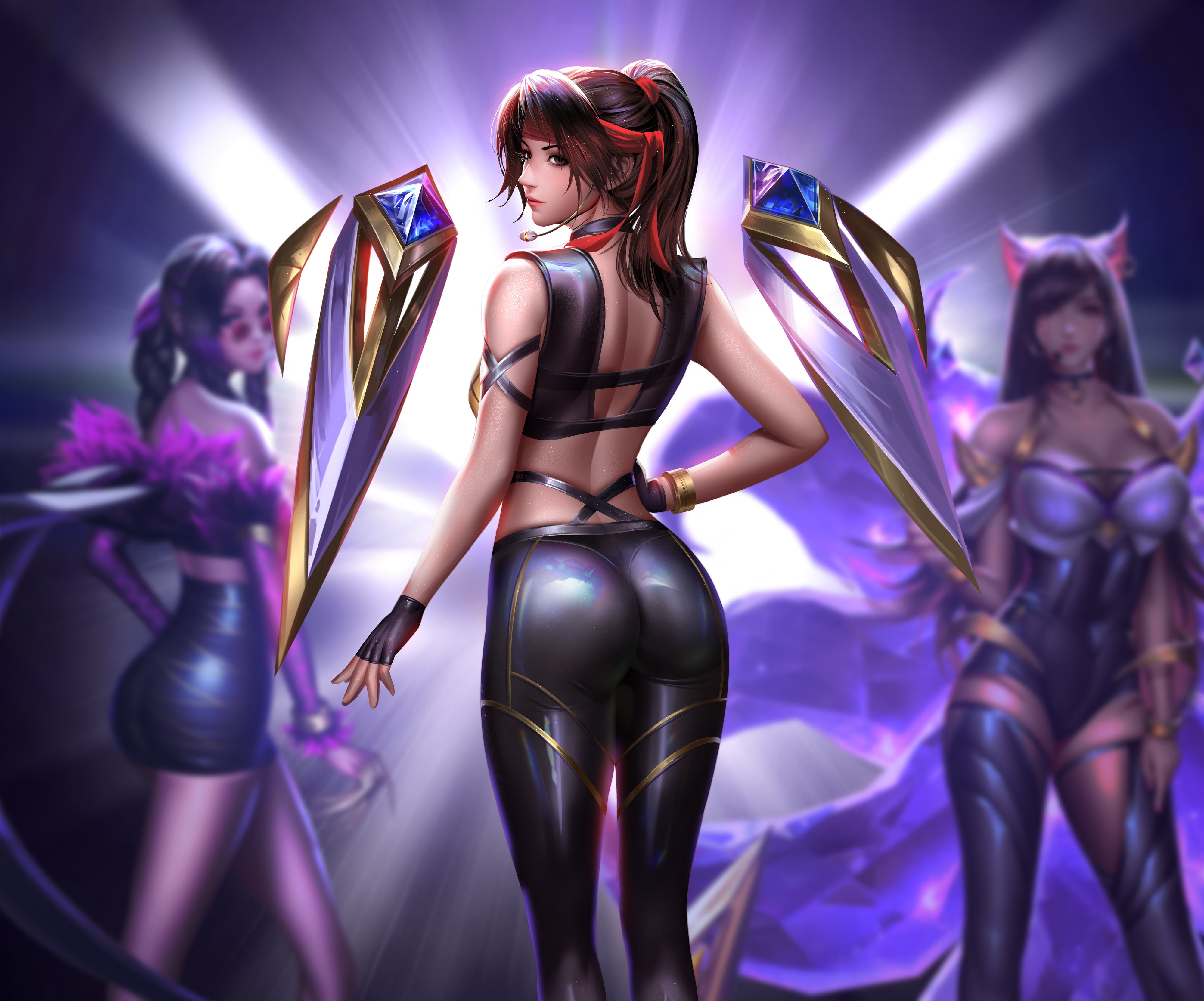 Liang-Xing, video game characters, crossover, Jessie Rasberry, cosplay, 4K, artwork, Final Fantasy, drawing, video games, looking at viewer, K/DA, Liang Xing, HD Wallpaper