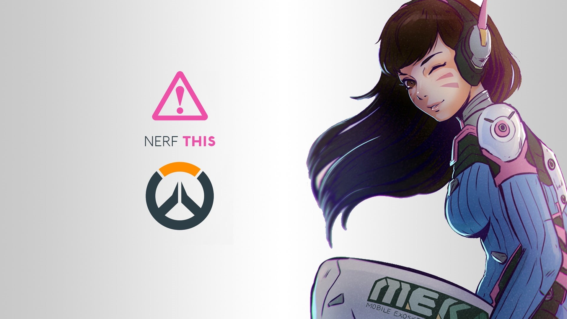 simple background, 1080P, emotion, indoors, text, brunette, human representation, D.Va (Overwatch), sign, men, casual clothing, portrait, video games, HD Wallpaper