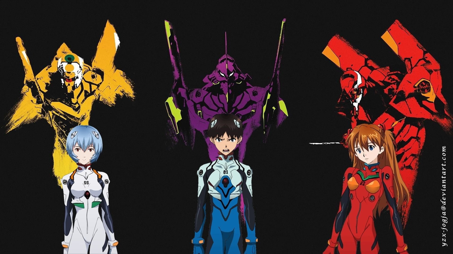 Evangelion, Neon Genesis Evangelion, Shinji Ikari, Asuka Langley Sohryu, Rei Ayanami, 1080P, HD Wallpaper
