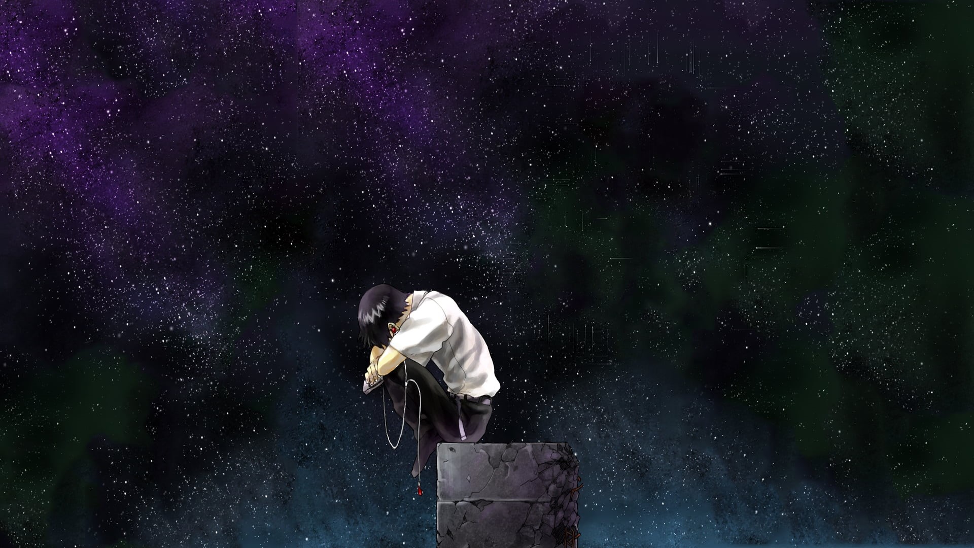 tree, cold temperature, young adult, star - space, clothing, beauty in nature, one person, stars, anime, purple, Neon Genesis Evangelion, snowing, 1080P, HD Wallpaper