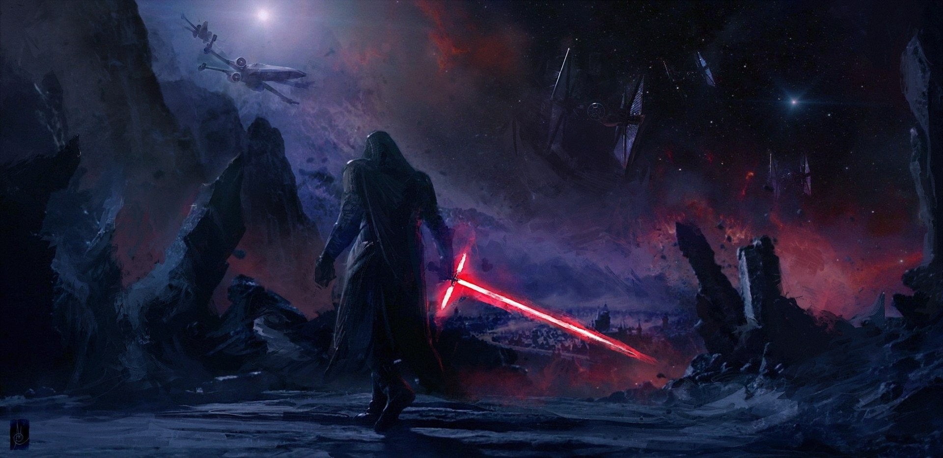 Dark, illuminated, red, 1080P, nature, smoke - physical structure, luminosity, Lightsaber, Hood, motion, Night, metal industry, arts culture and entertainment, HD Wallpaper