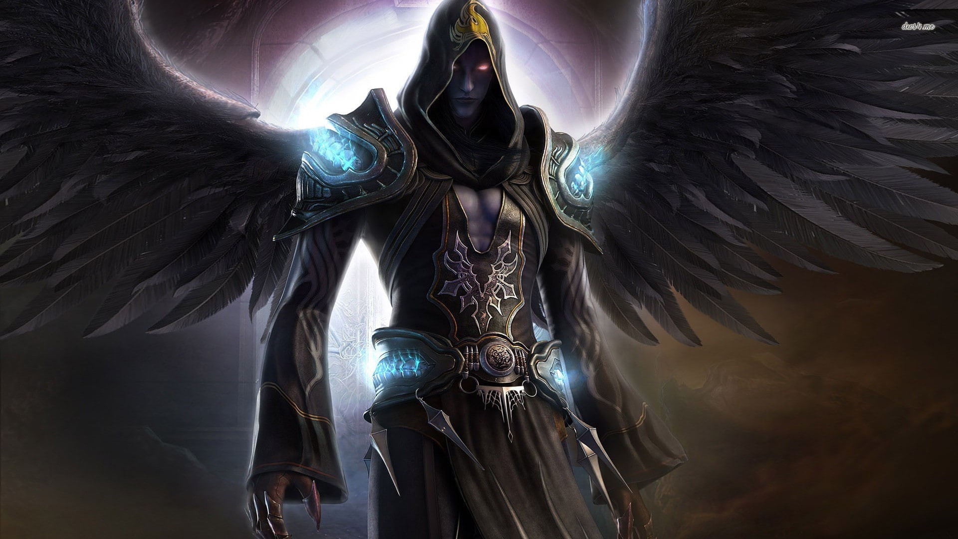 Dark Angel, 1080P, magician, wings, angel, red eyes, Night Shadow, dark fantasy, Last Chaos, force, HD Wallpaper