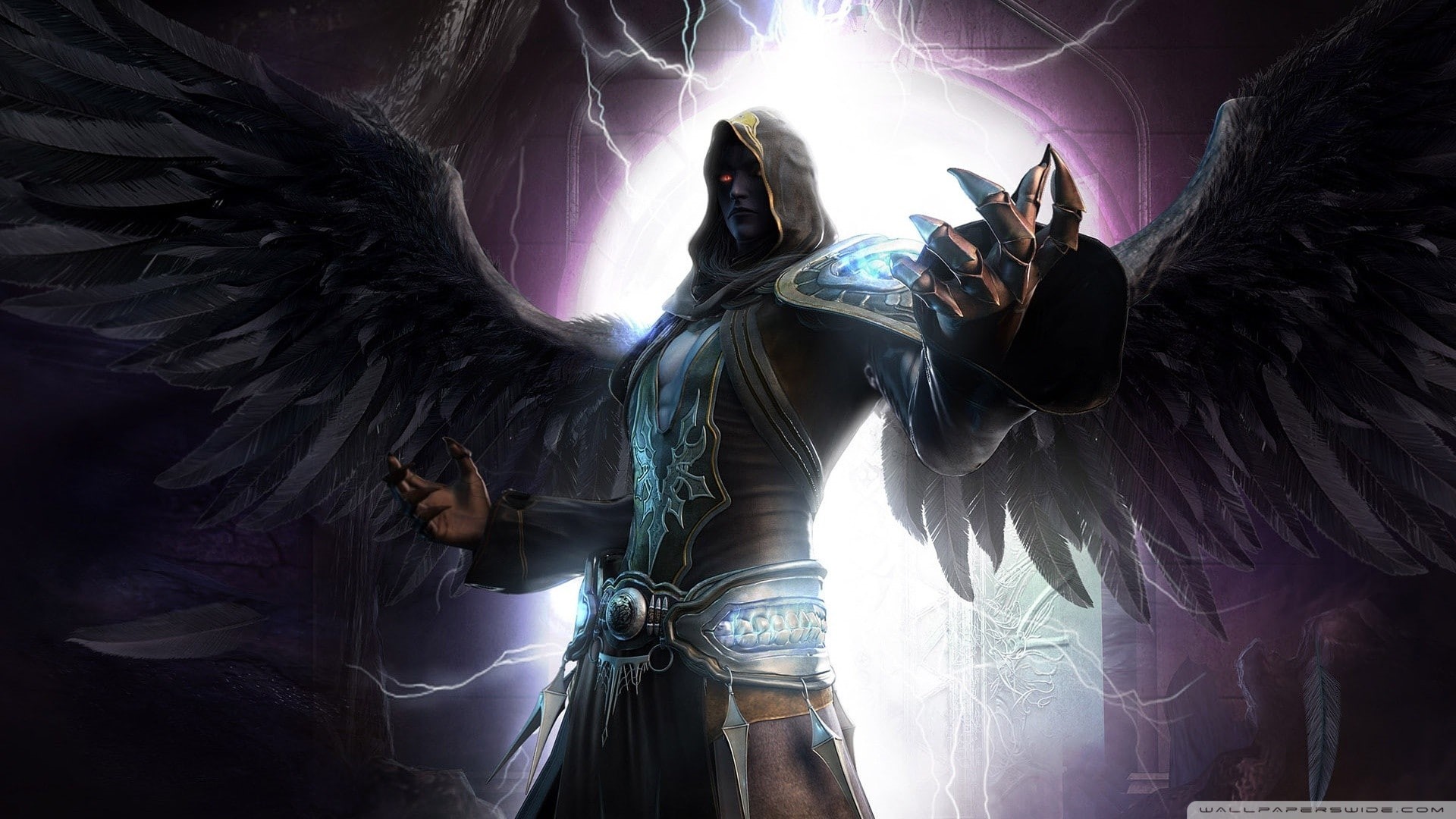 enjoyment, technology, young adult, 1080P, dark angel force wings dark fantasy magician angel night shadow last chaos, artist, low angle view, event, night, HD Wallpaper