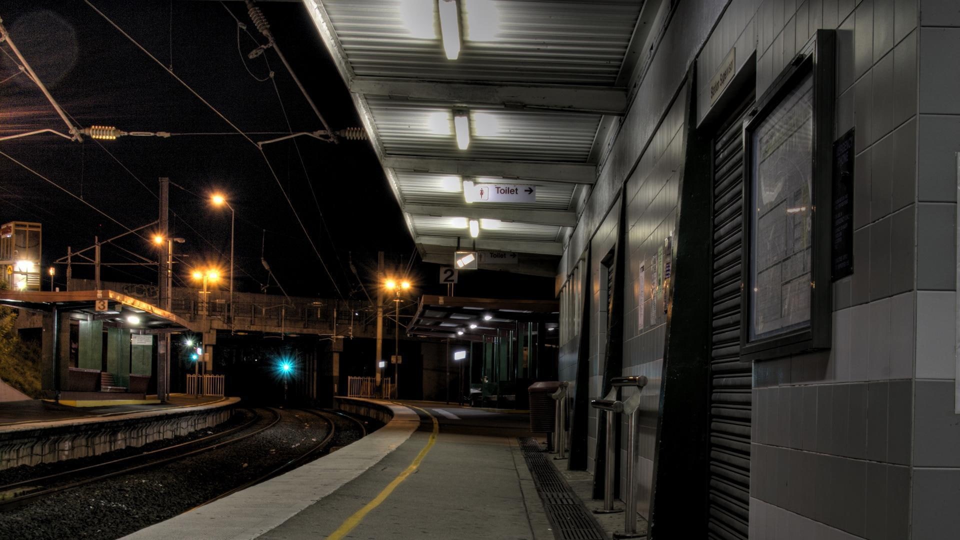 1080P, night, platform, station, nature and landscapes, late, train, HD Wallpaper