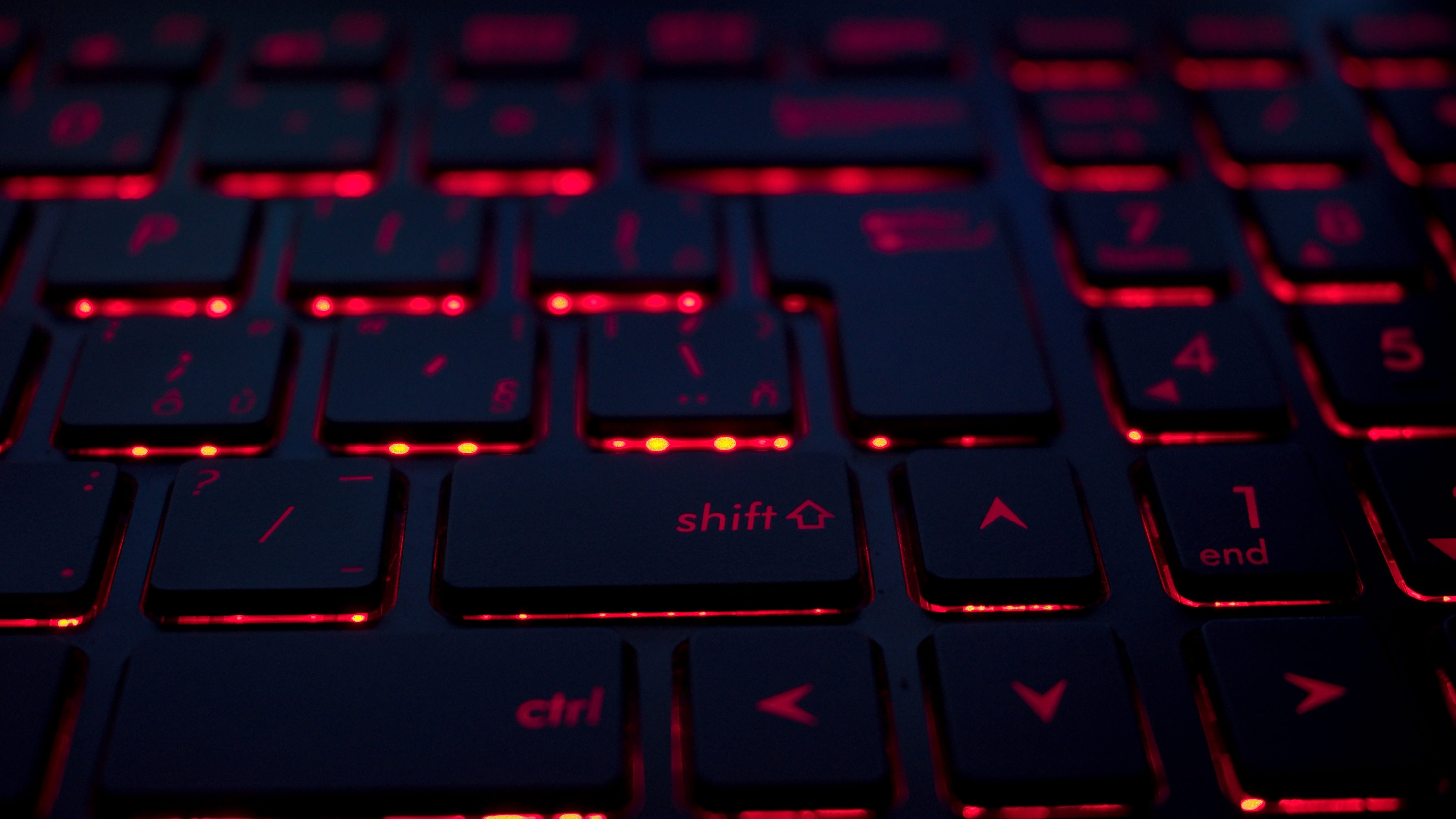 computer part, macro, indoors, close-up, electrical equipment, technology, communication, keyboard, 5K, red light, number, computer, alphabet, full frame, HD Wallpaper