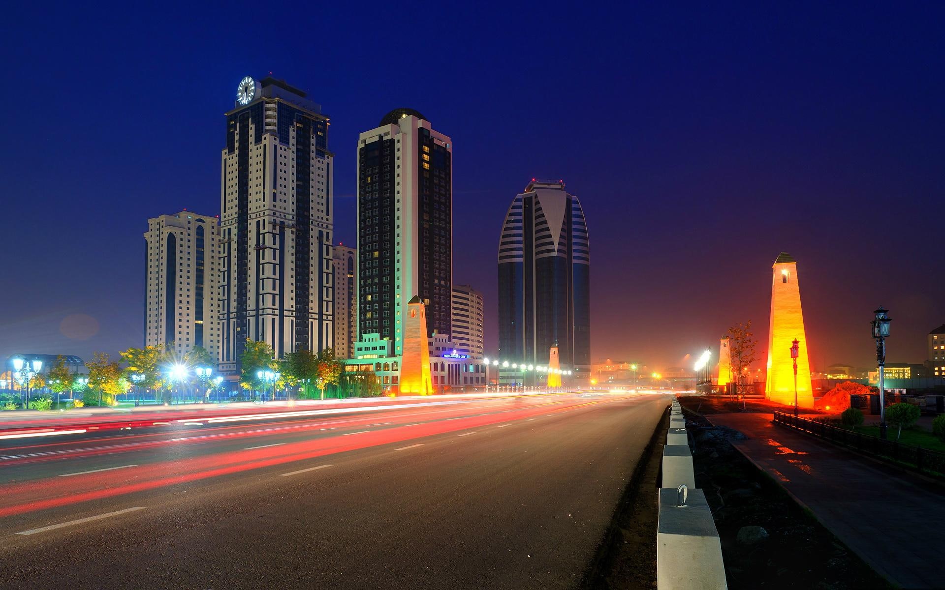 illustration, 1080P, blvd, late, lights, entering, city, animated, nature and landscapes, hi rise, long exposure, night, HD Wallpaper