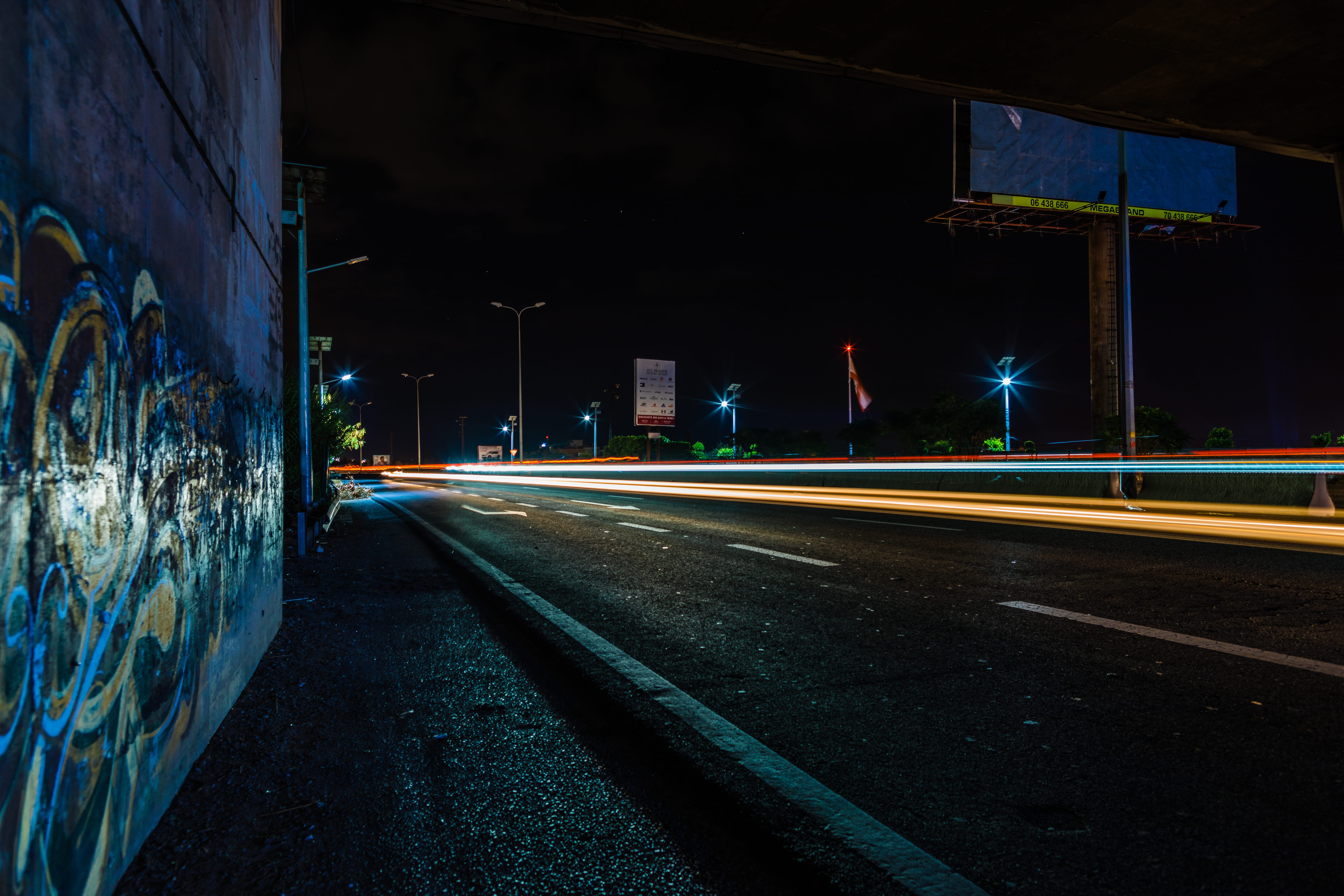 lights, long exposure, night, blurred motion, cars, built structure, motion, connection, transportation, late, outdoors, illuminated, highway, light streak, HD Wallpaper