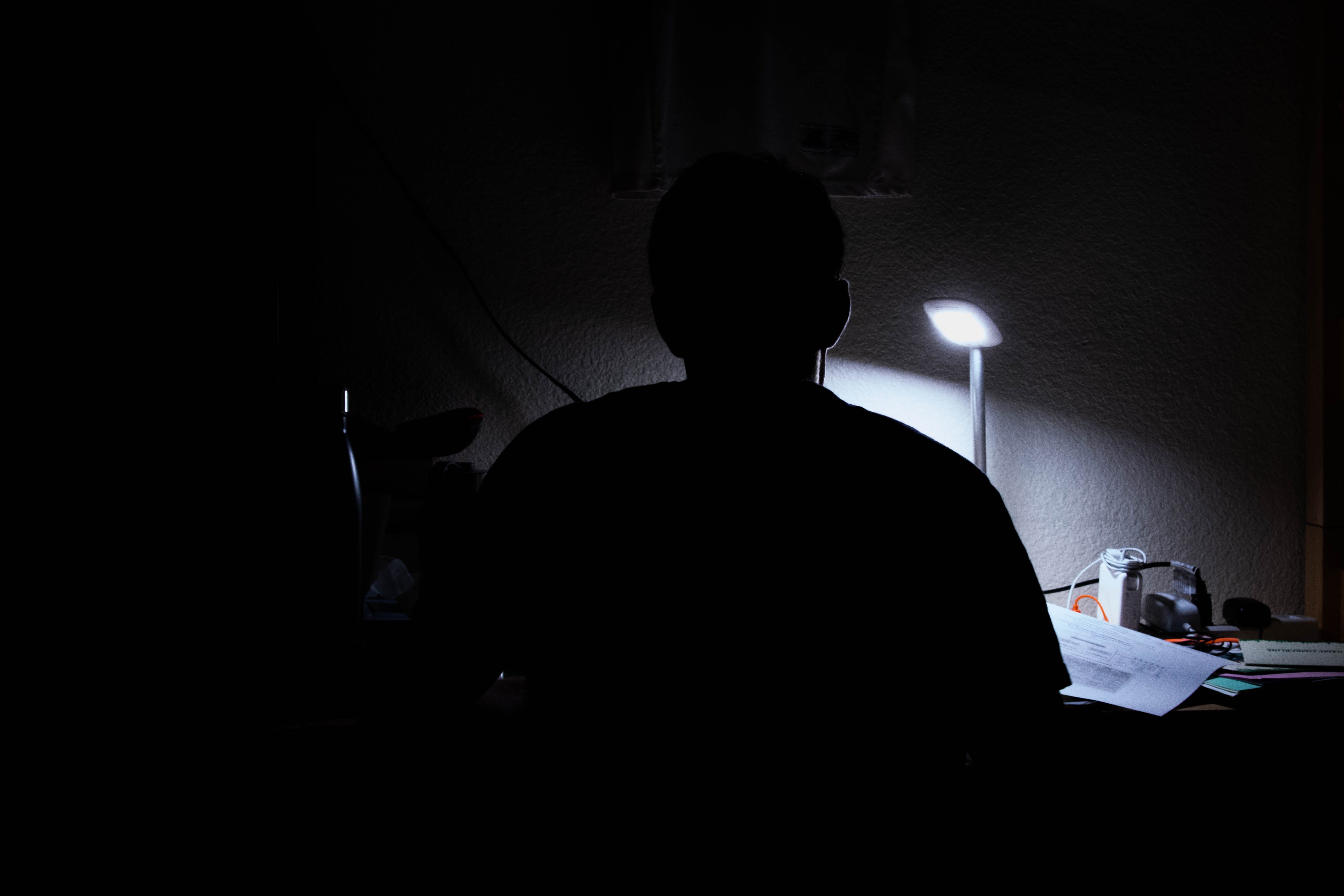 real people, table, night owl, schoolwork, work, office, illuminated, one person, communication, electric lamp, night, lighting equipment, computer, HD Wallpaper