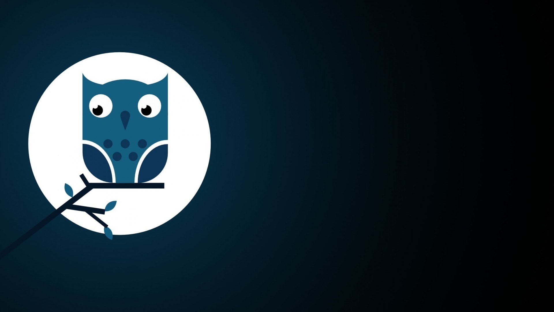 branch, circle, simple background, Moon, minimalism, night, digital art, animals, owl, 1080P, birds, HD Wallpaper