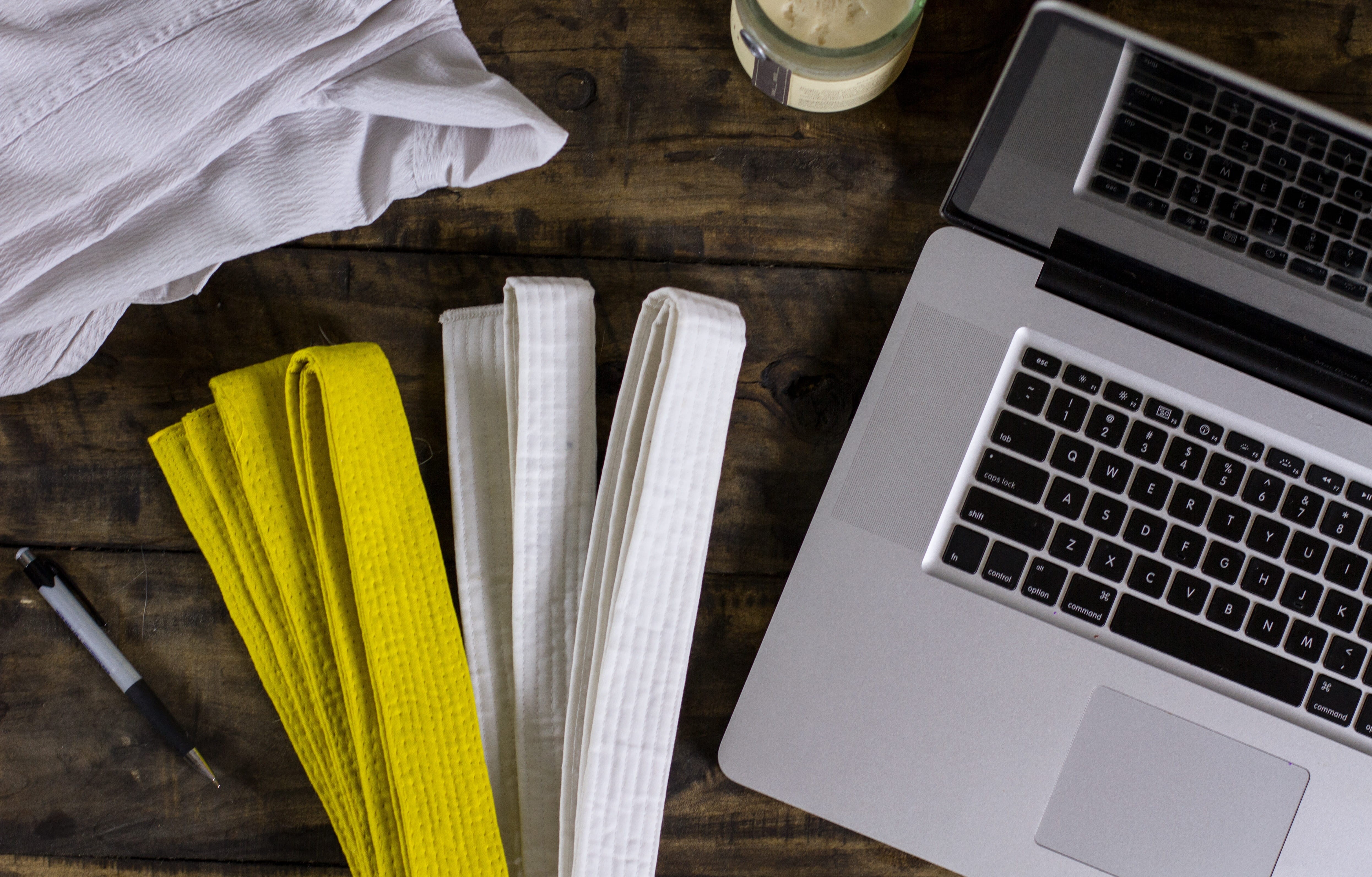 belts, drink, 4K, coffee, working, market, yellow, belt, marketing, wood, karate belt, food, creative, italian food, digital, MacBook Pro, computer keyboard, HD Wallpaper