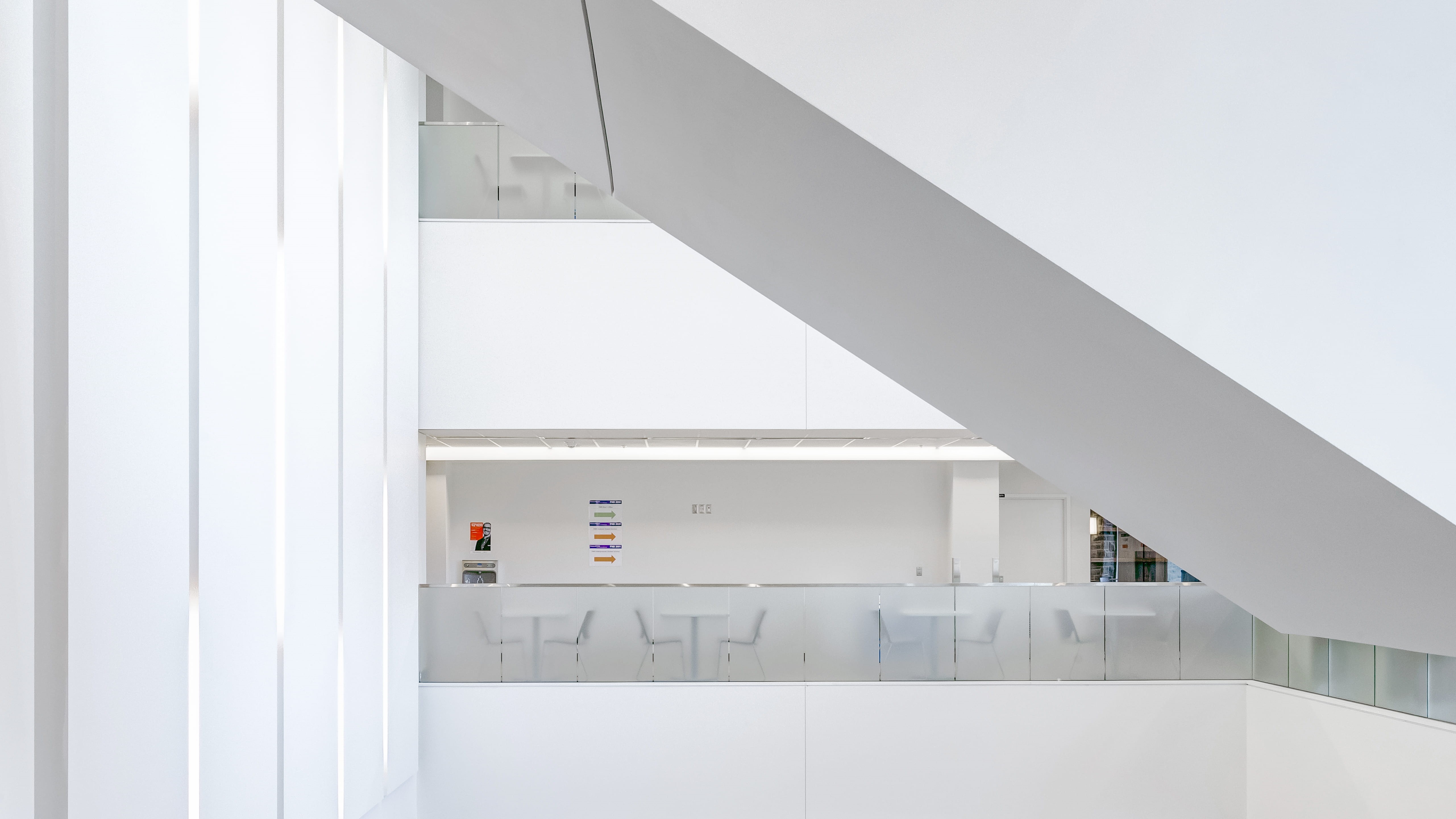 interior, frosted, business, door, steps and staircases, clean, minimal, minimalism, staircase, building, technology, no people, indoors, rails, geometry, HD Wallpaper