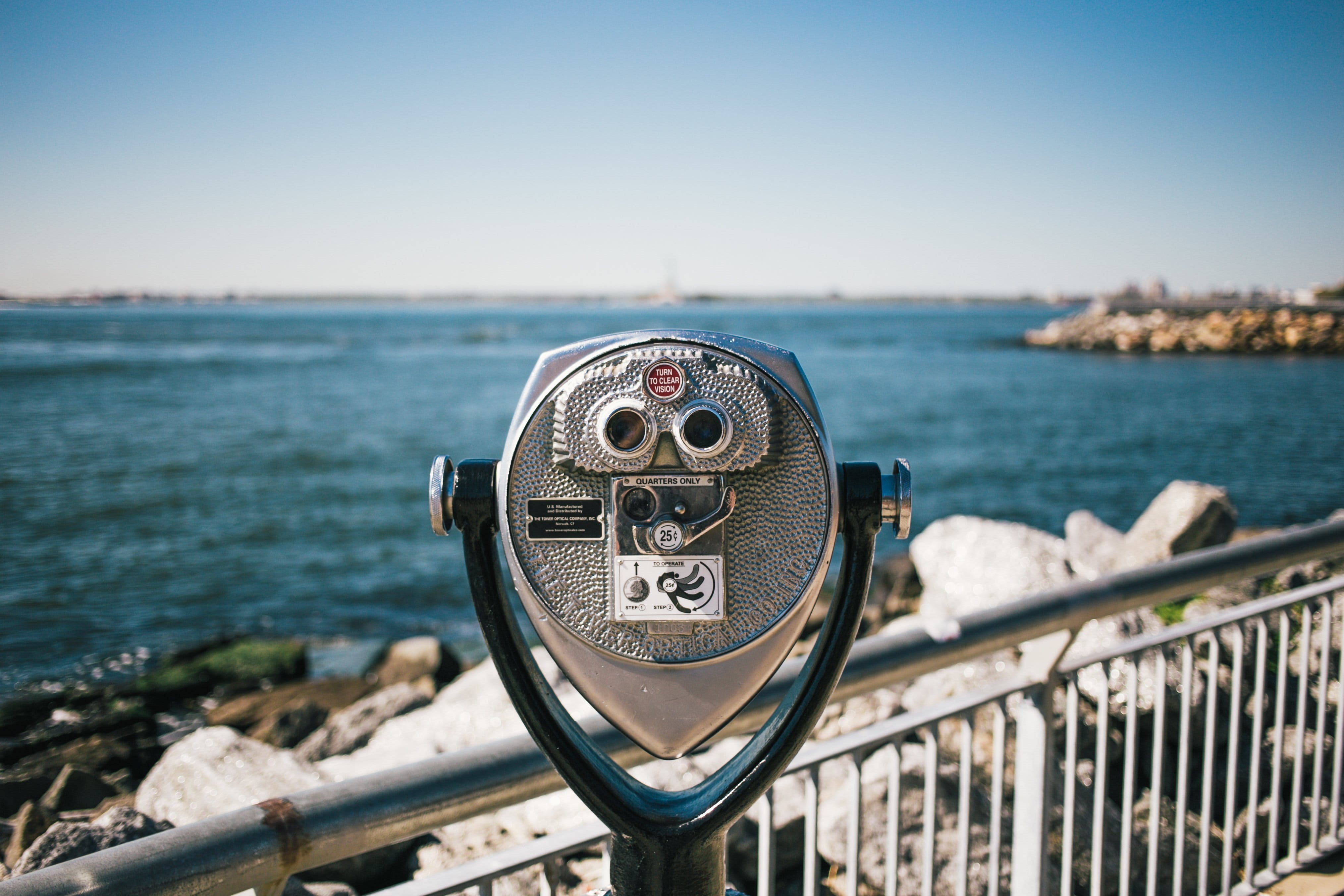horizon over water, scenics - nature, Nature and Landscapes, clear sky, 4K, coin-operated binoculars, binoculars, railing, Outdoor, Sky, Around the World, HD Wallpaper