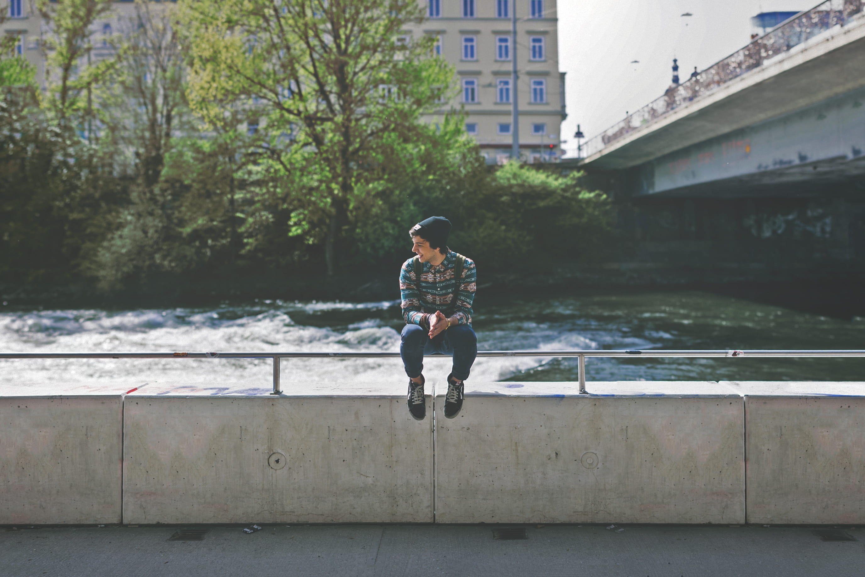 built structure, hand rail, 2K, casual clothing, males, front view, caucasian Ethnicity, rail, urban Scene, tree, exercising, brown, day, teenager, leisure activity, HD Wallpaper