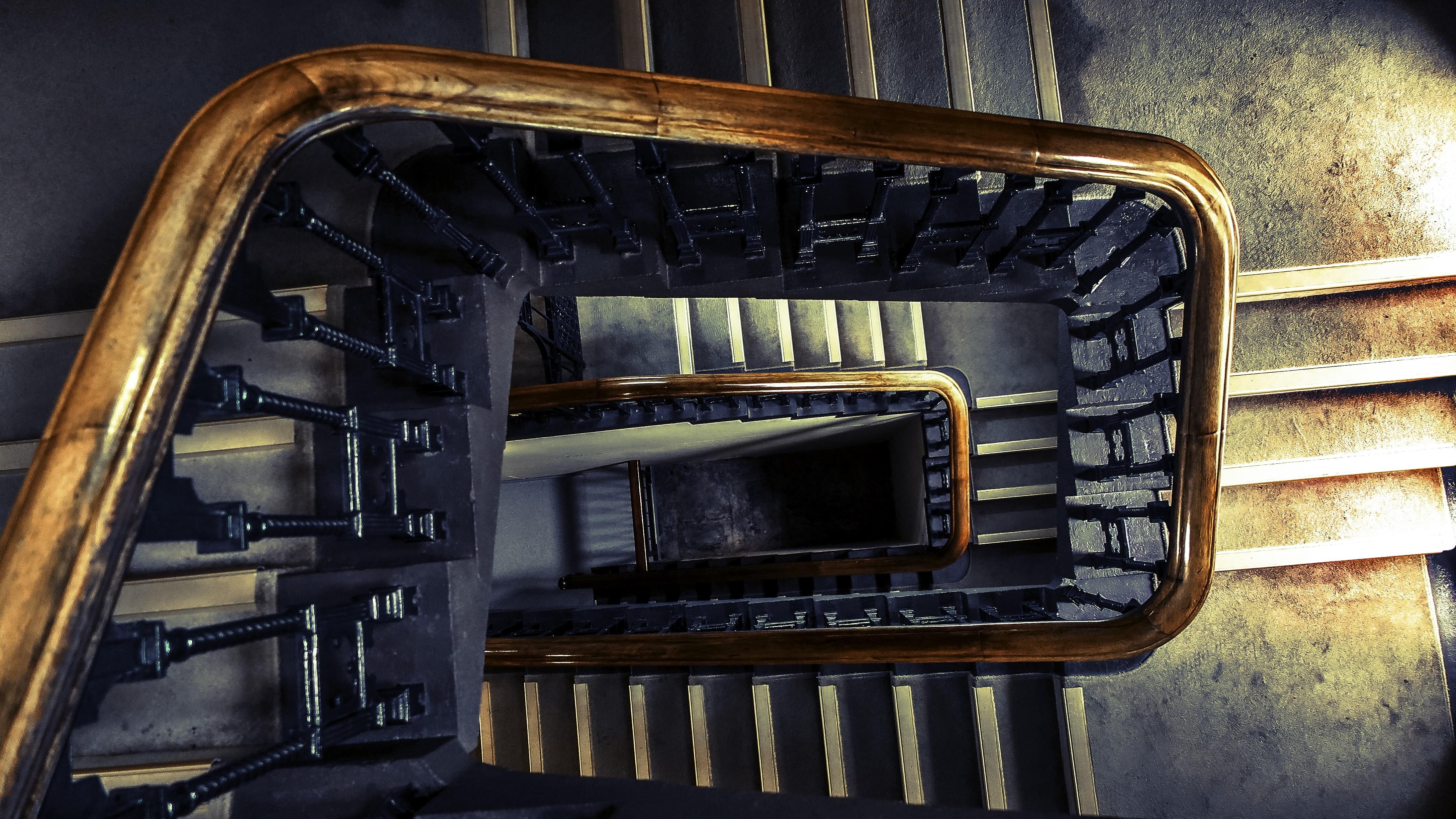 wood - material, diminishing perspective, no people, absence, steps and staircases, railings, castle, stairs, city, 4K, metal, architecture, black, day, HD Wallpaper
