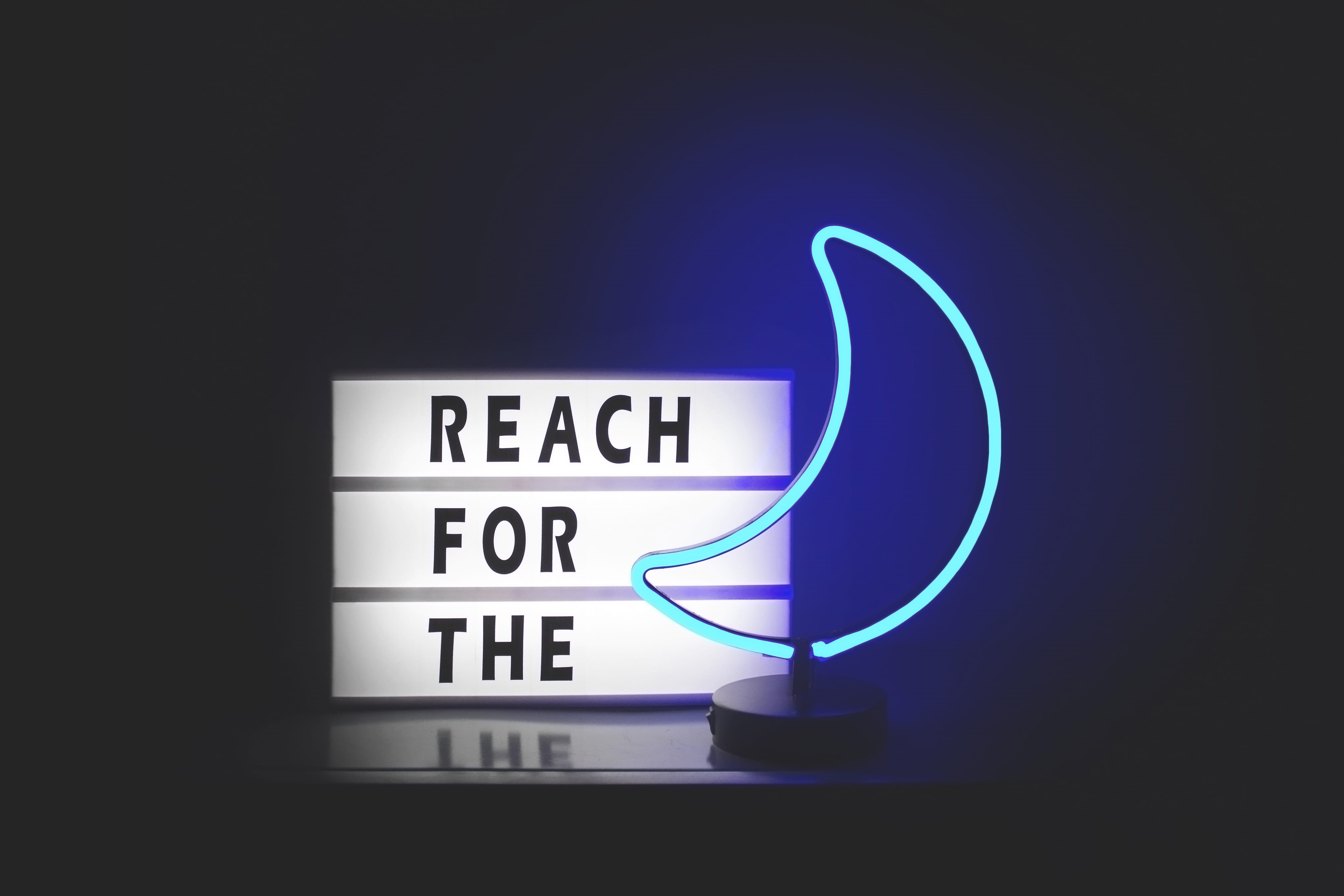 indoors, text, sign, signages, moon, inspiration, dark, crescent moon, art background, night, neon sign, neon, healthcare and medicine, message, reaching, HD Wallpaper