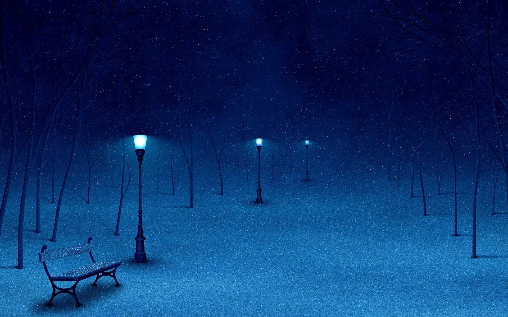 seat, tranquility, park bench, snowing, no people, lantern, absence, snow, lighting equipment, nature, beauty in nature, scenics - nature, 1080P, night, HD Wallpaper