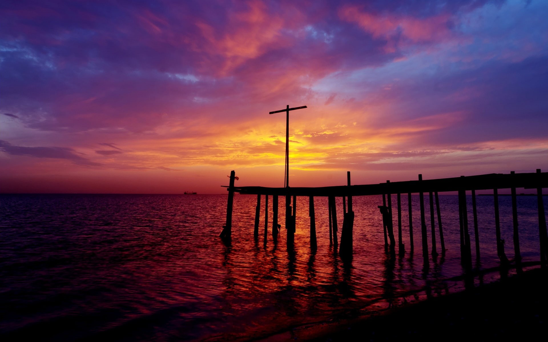 Gulf, Bahrain, Sea, Pier, Purple, Sunset, 1080P, Persian, Sky, HD Wallpaper