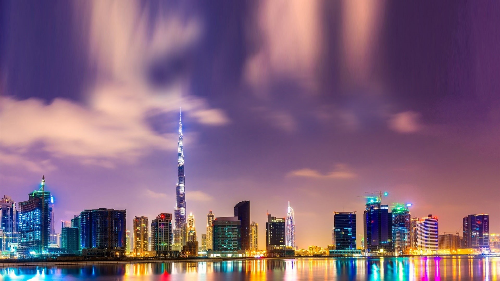 Water, Rise, High, Beautiful, Dubai, 1080P, Burj, Night, Khalifa, Buildings, Lights, HD Wallpaper
