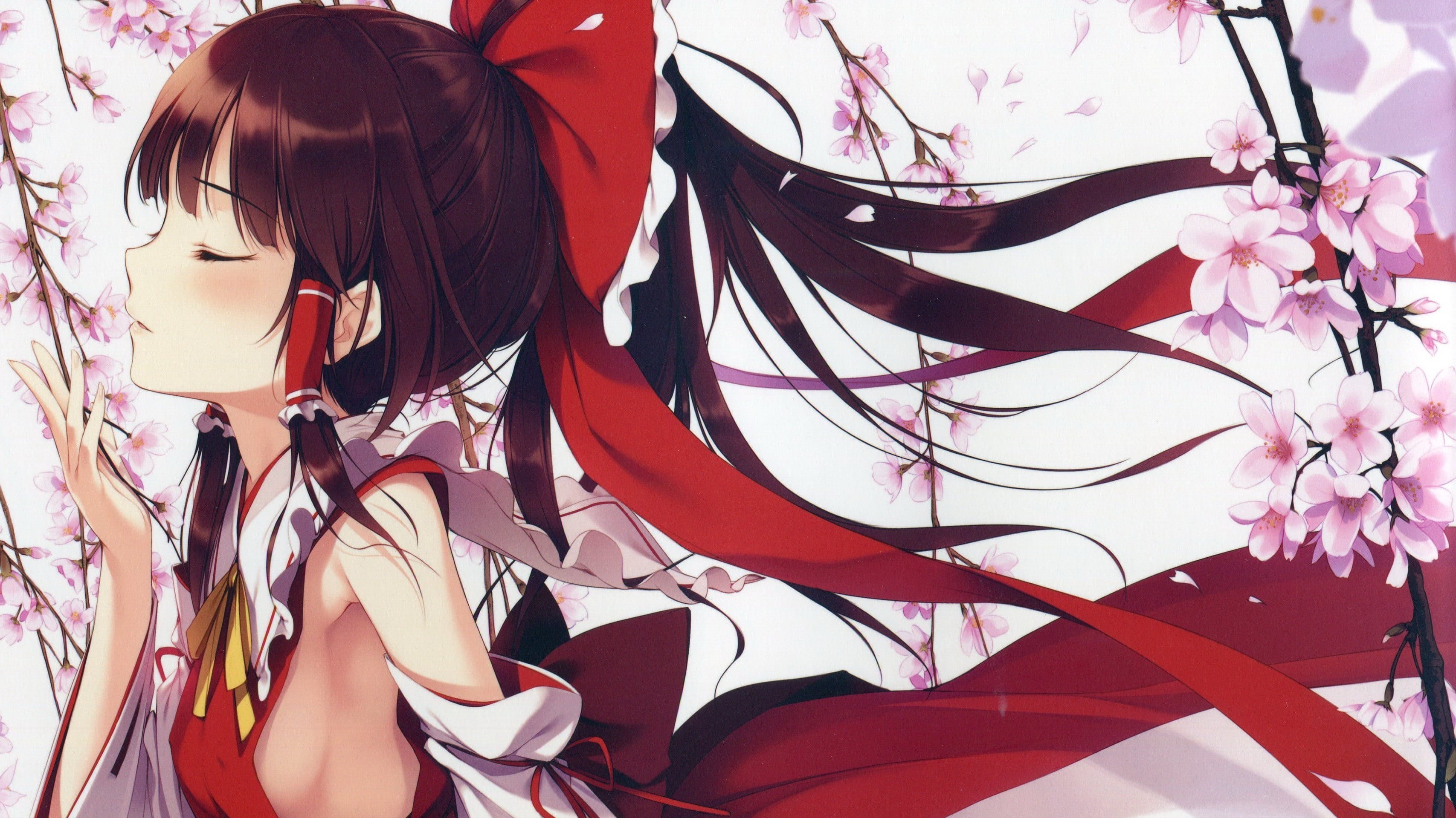 hairstyle, day, adult, anime girls, freshness, young adult, miko, outdoors, fashion, brunette, real people, red, sideboob, woman, sunlight, one person, HD Wallpaper