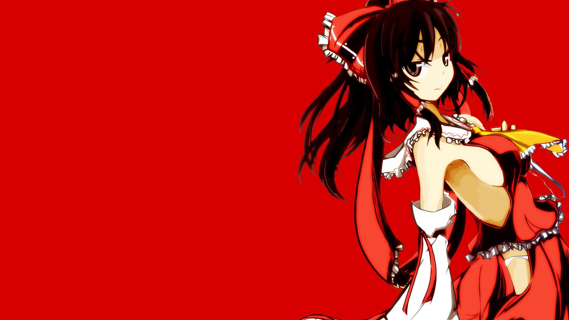 1080P, red ribbon, miko, brunette, Hakurei Reimu, anime, Touhou, anime girls, sideboob, HD Wallpaper