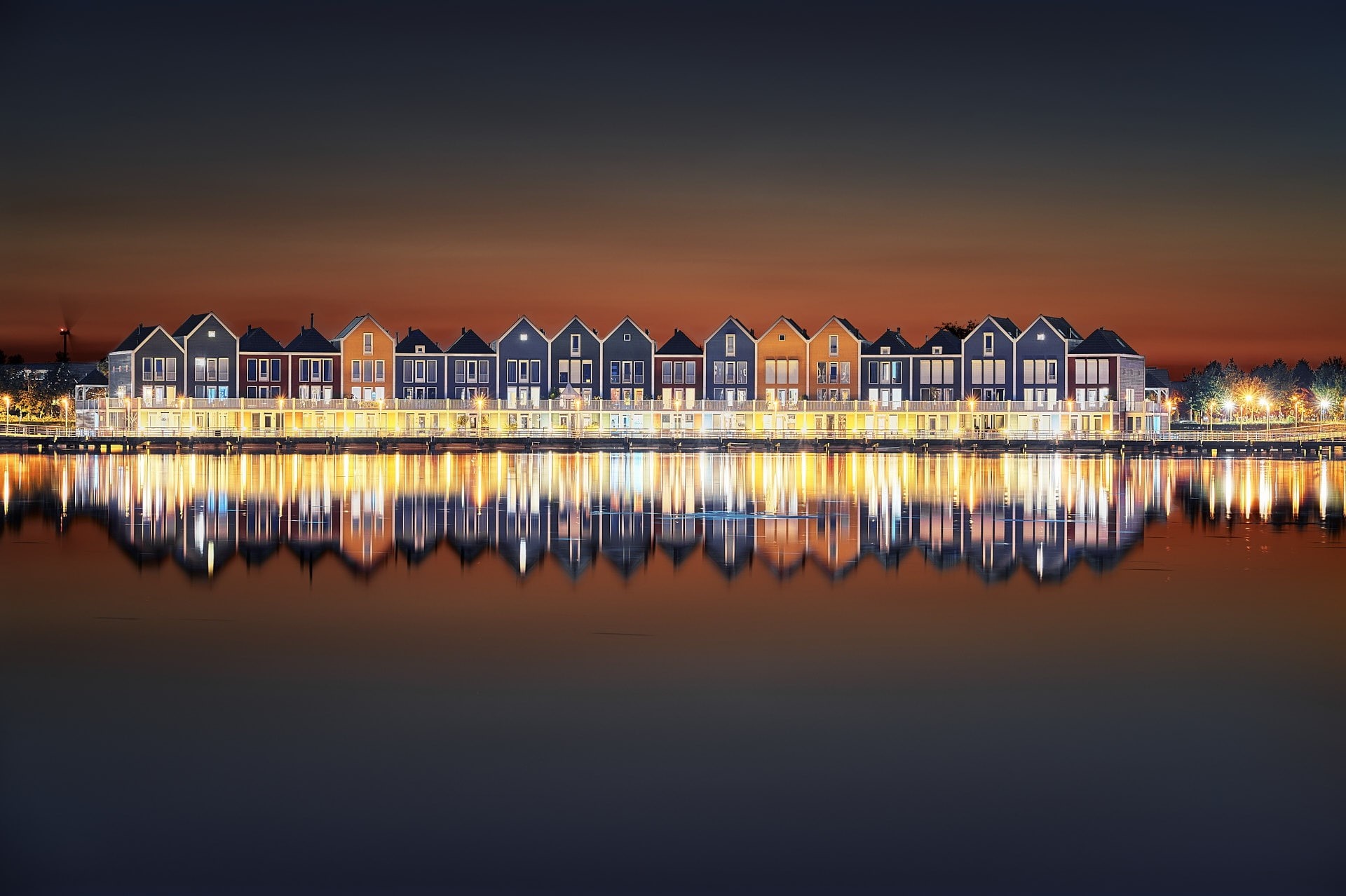 built structure, outdoors, beauty in nature, city, sky, building, building exterior, sunset, sea, water, lights, nature, no people, Amsterdam, travel destinations, HD Wallpaper