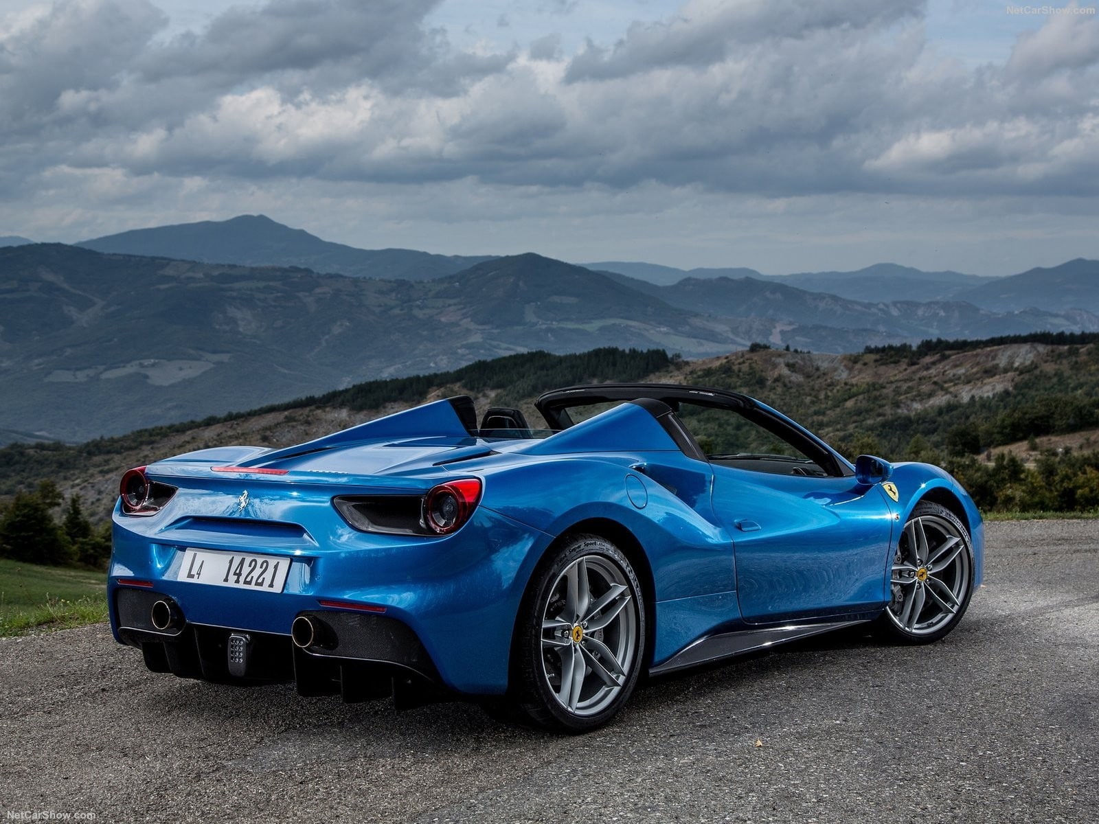 hills, car, blue cars, Ferrari 488 GTB, clouds, Ferrari, 720P, HD Wallpaper