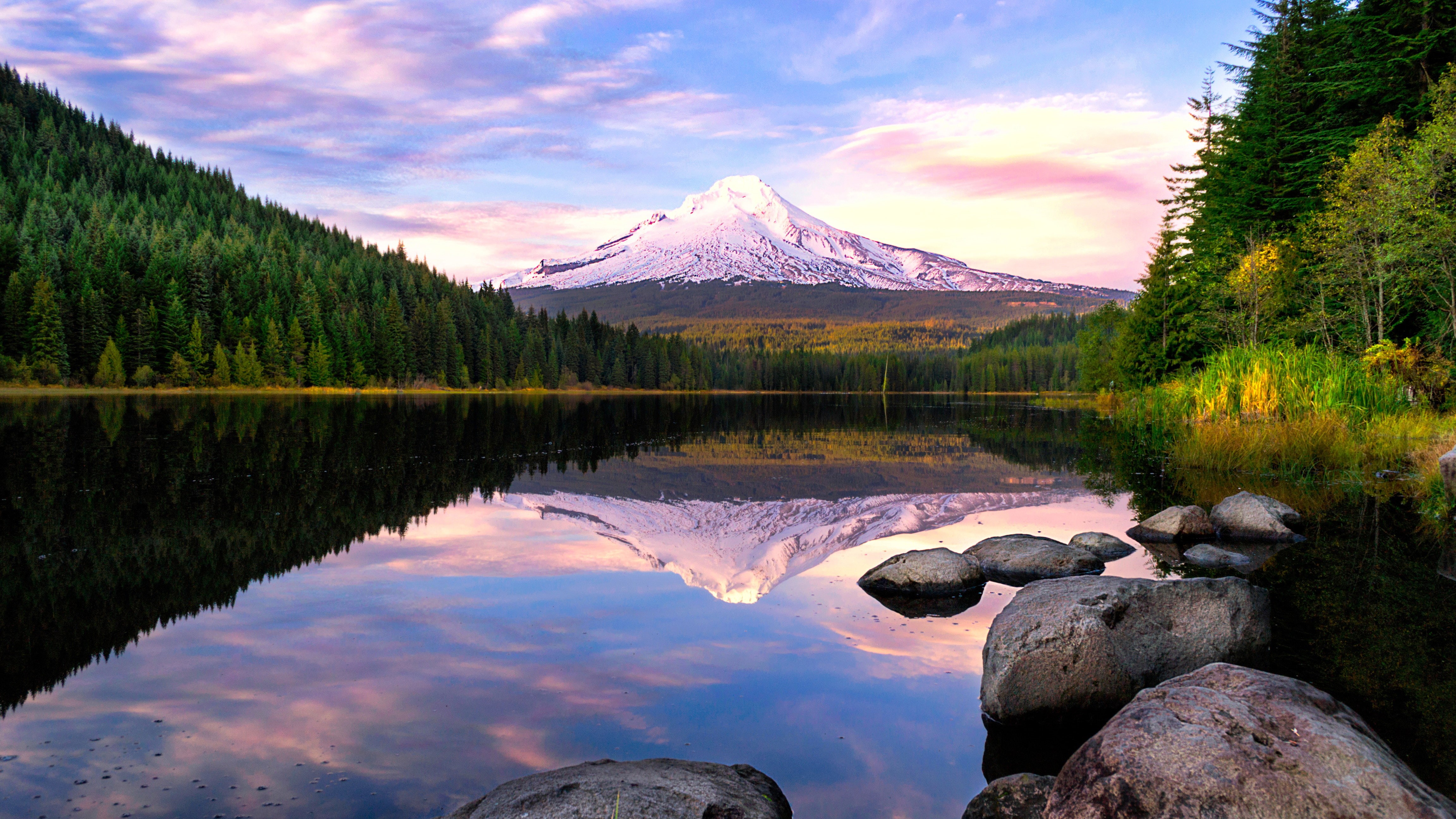 tranquility, Lake, water, non-urban scene, idyllic, tree, beauty in nature, Trillium, Reflection, reflection lake, snowcapped mountain, formation, solid, HD Wallpaper