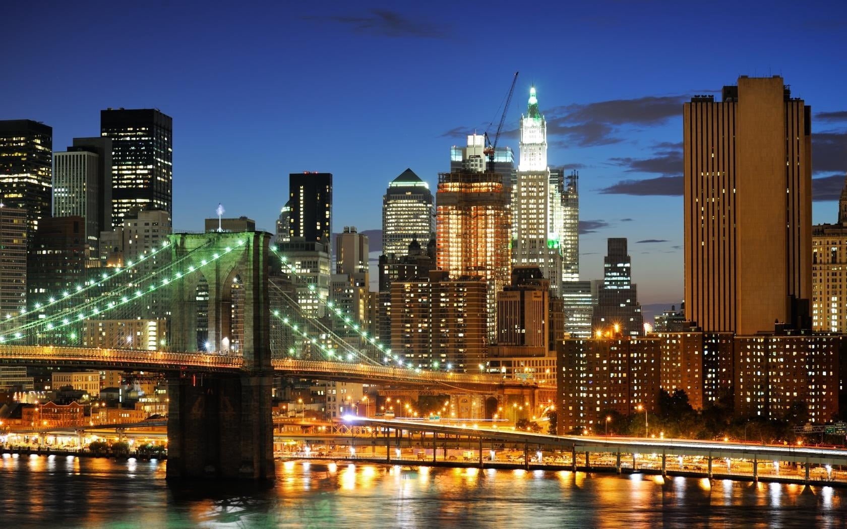 brooklyn Bridge, connection, dusk, suspension Bridge, midtown Manhattan, new York City, urban Scene, manhattan Bridge, financial District, uSA, transportation, HD Wallpaper