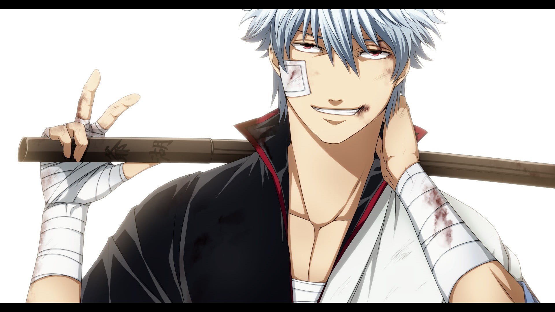 disguise, indoors, portrait, human representation, young adult, Sakata Gintoki, haired, day, standing, white background, close-up, clear sky, 1080P, transfer print, HD Wallpaper