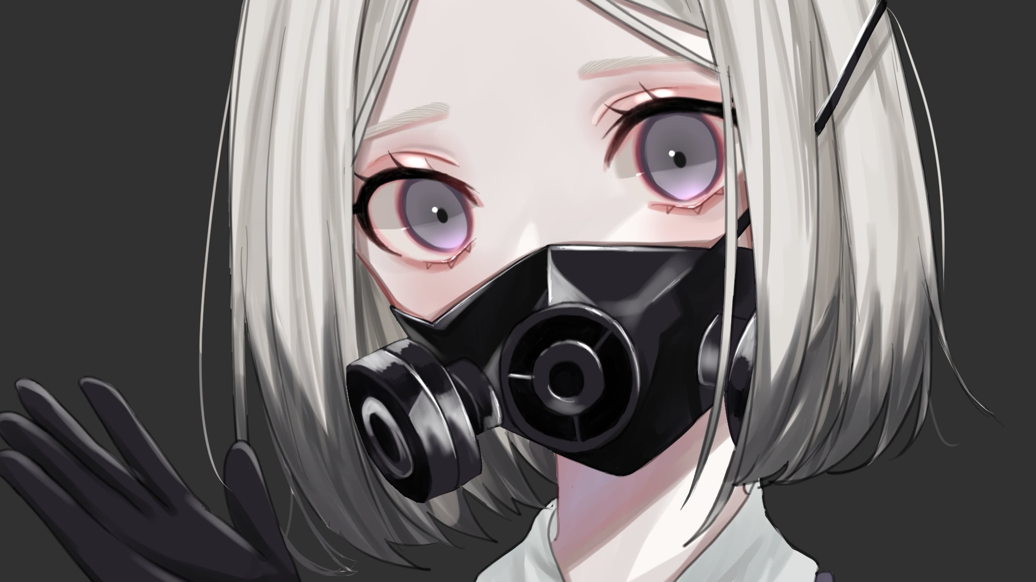 1080P, Gas Mask, Grey Hair, Purple Eyes, Girl, Anime, Original, HD Wallpaper