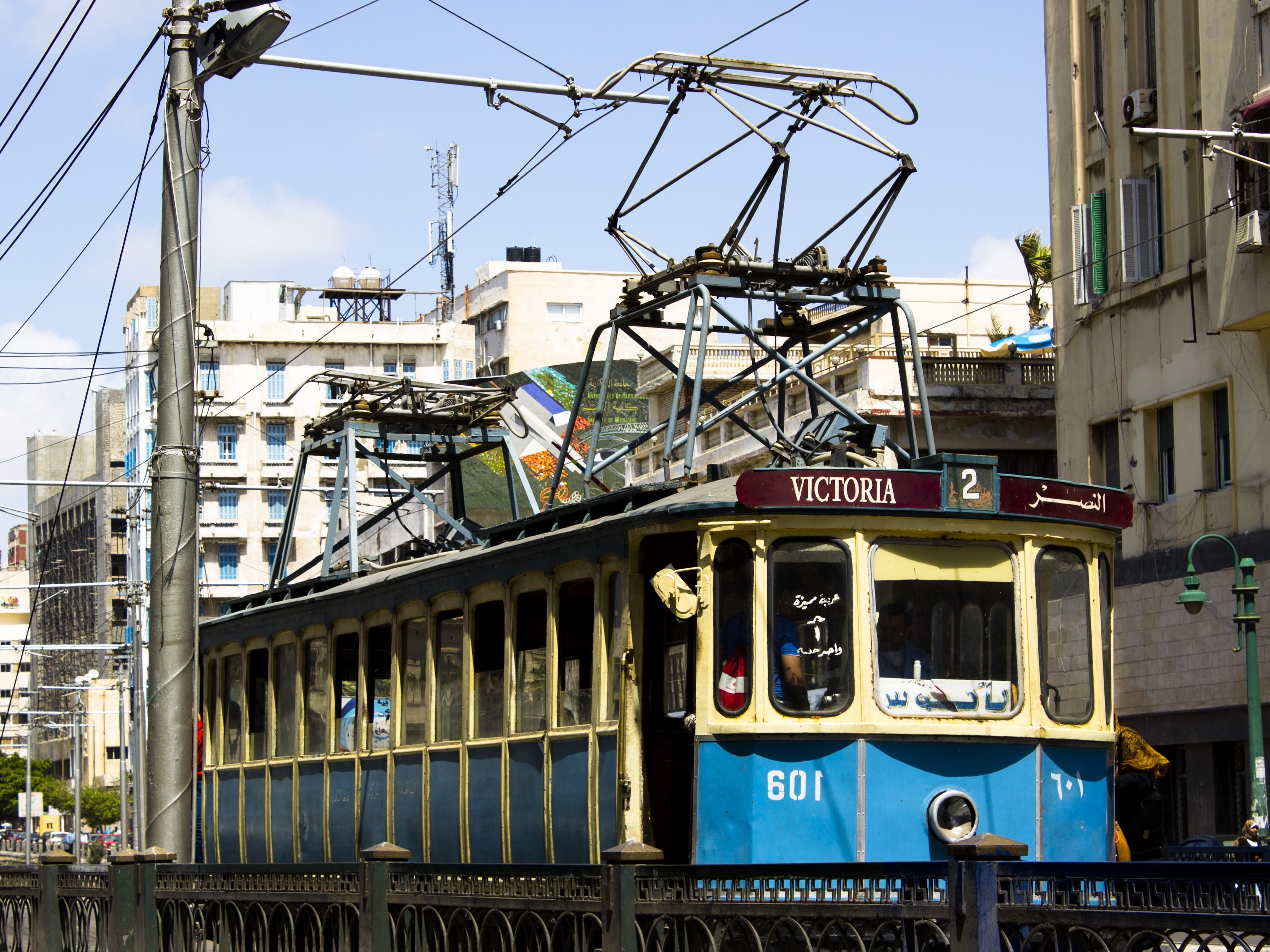 electricity, sky, rail transportation, day, architecture, outdoors, transportation, communication, alexandria, power supply, egypt, 2K, built structure, HD Wallpaper